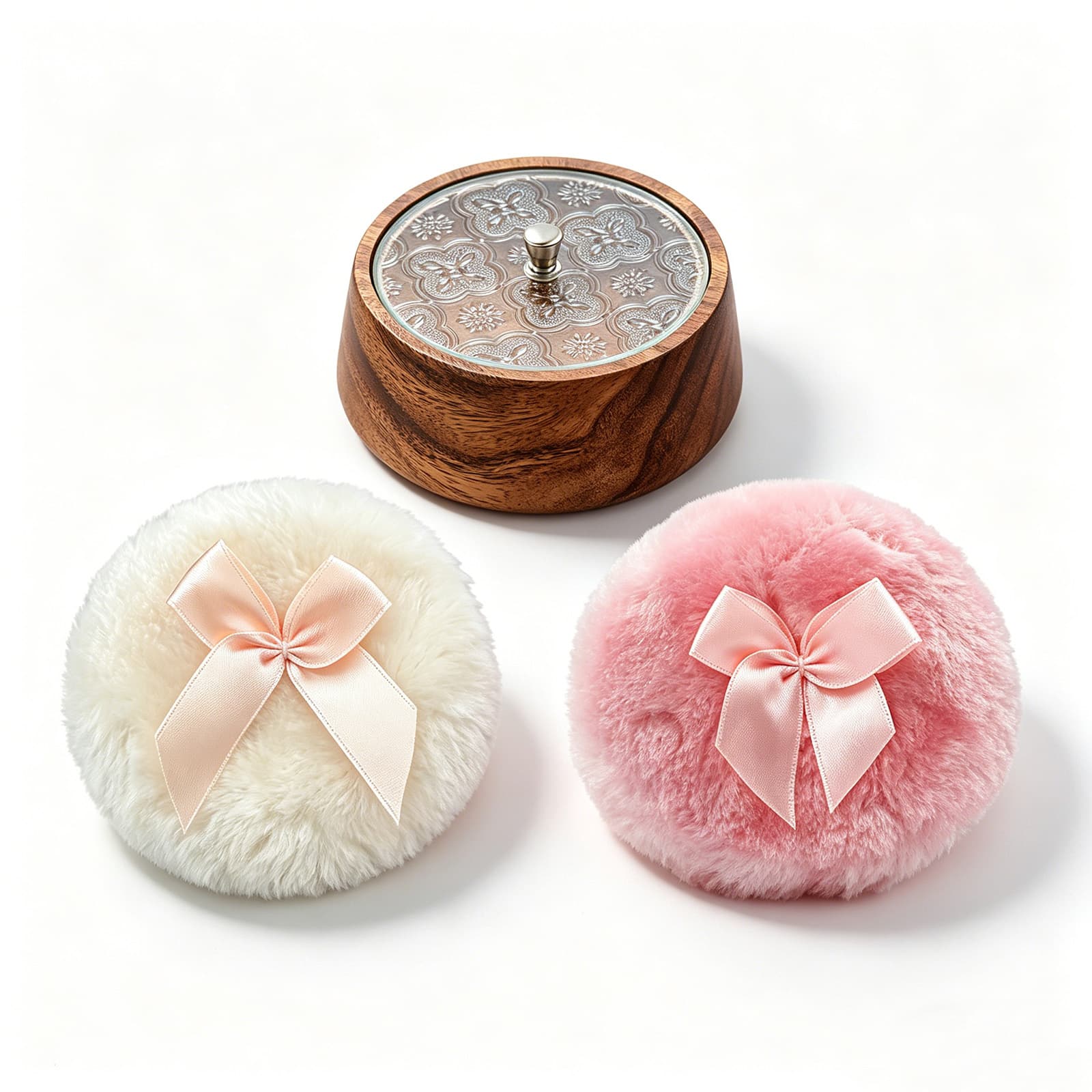 ReignSword Wooden Body Powder Container with Dusting Lid, 5.3 Inch Refillable Cosmetic Powders Case with 2 Washable Makeup Puffs for Loose Powder, Vanity Bathroom Storage - 2