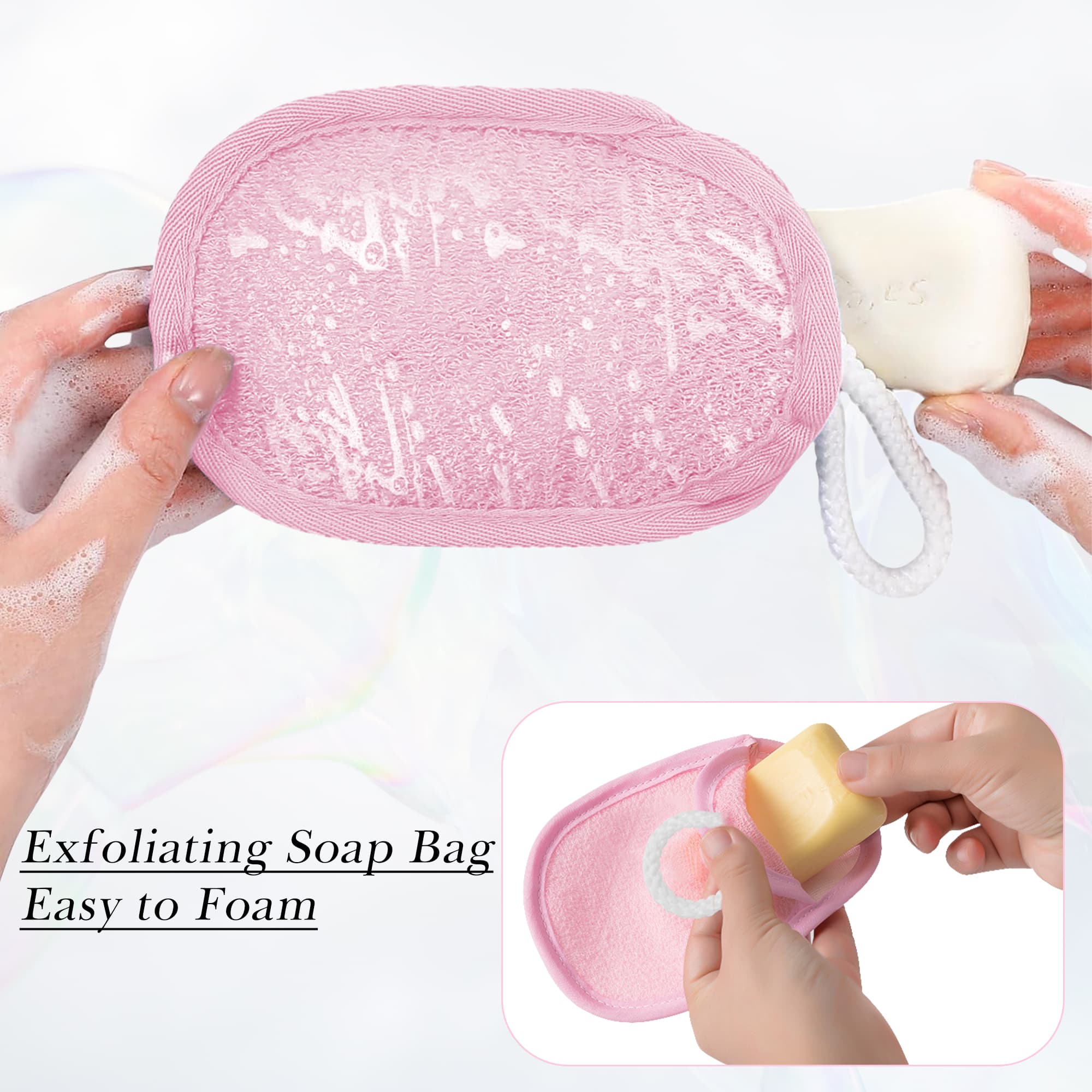 ReignSword 4 Pcs Exfoliating Bath Soap Saver Bags, Double-Sided Body Scrubber Sponge, Bar Soap Holder & Shower Cleaner for Women Men (Multicolor) - 3