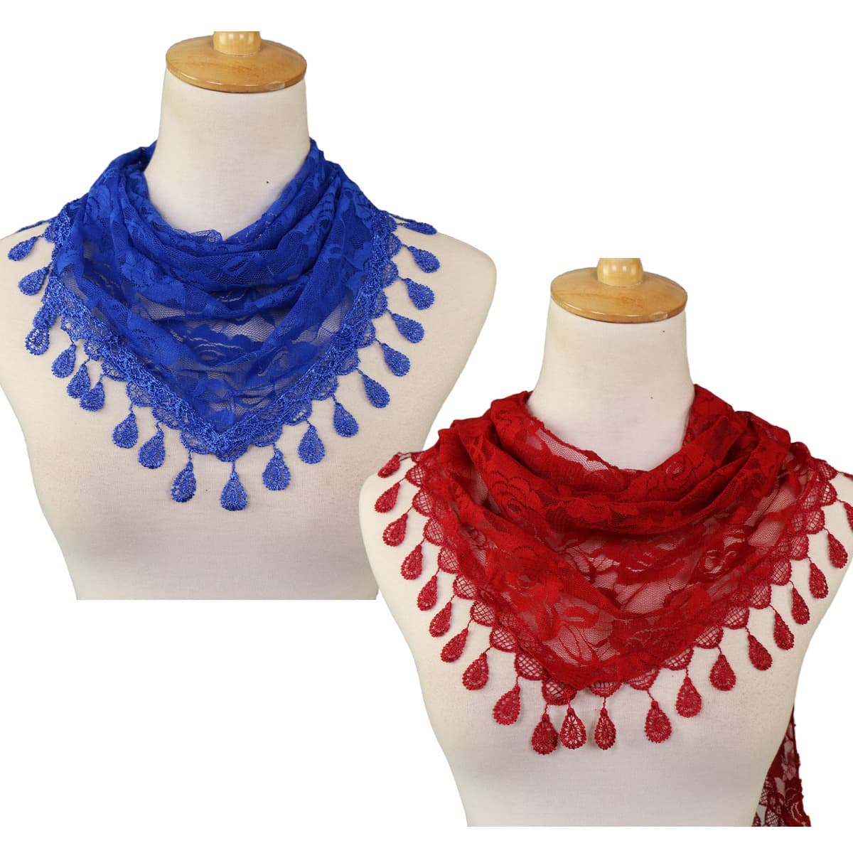 ReignSword 2 Pcs Triangle Lace Mantilla Veil Tulle Scarf, Lace Head Coverings for Women, Veils for Church Catholic (Red and Blue) - 6