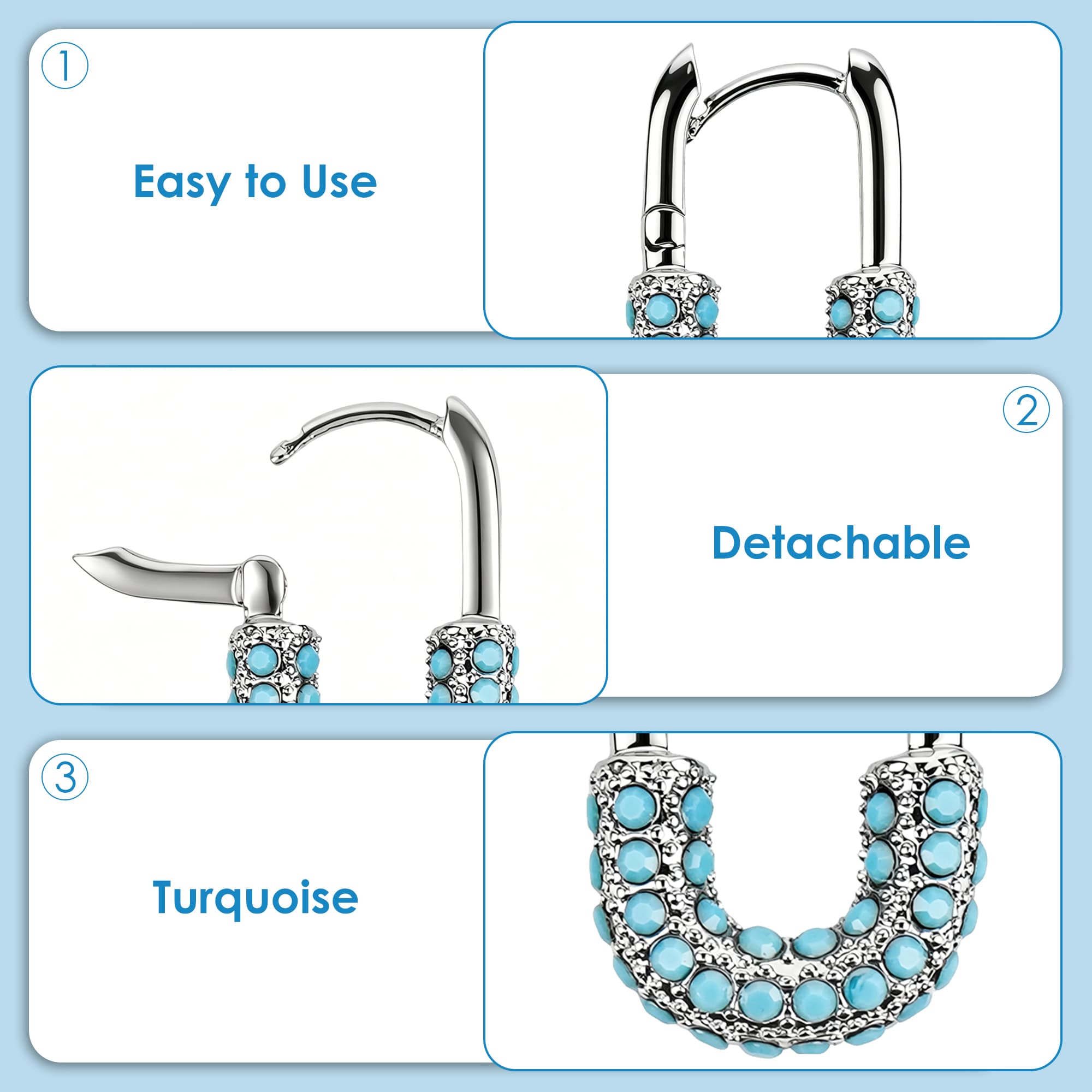 ReignSword 2 Pcs Turquoise Zipper Pull Replacement, Bling Decorative Zipper Pull Tab with Zinc Alloy for Jacket Backpack Luggage Purse Handbag Suitcase Zippers Repair Accessory - 2