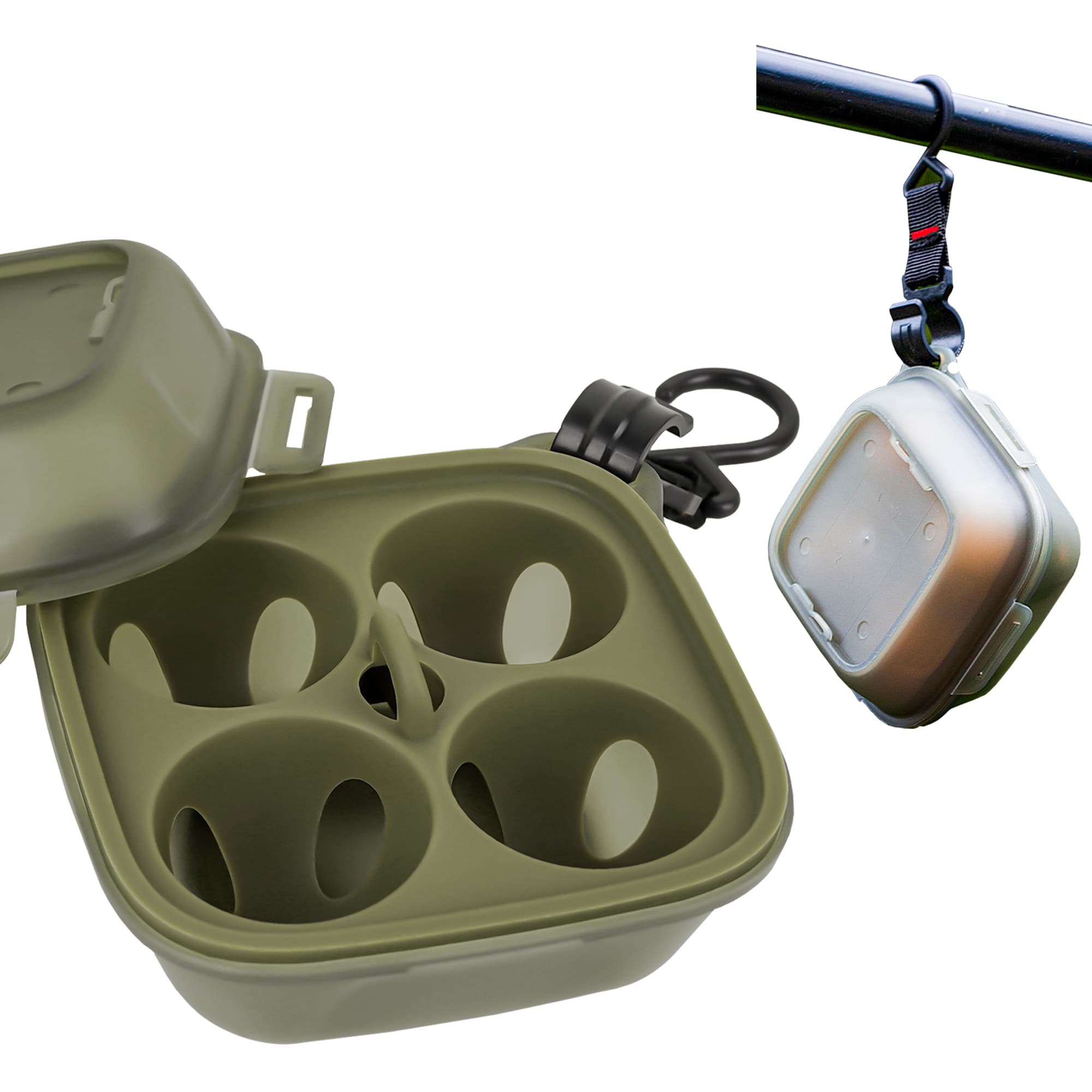 ReignSword 2-in-1 Camping Egg Holder, Portable 4 Grid Egg Storage Box with Built-in Silicone Steamer & Outdoor Hook, Shockproof Egg Container for Camping, Picnic, Travel (Military Green) - 8