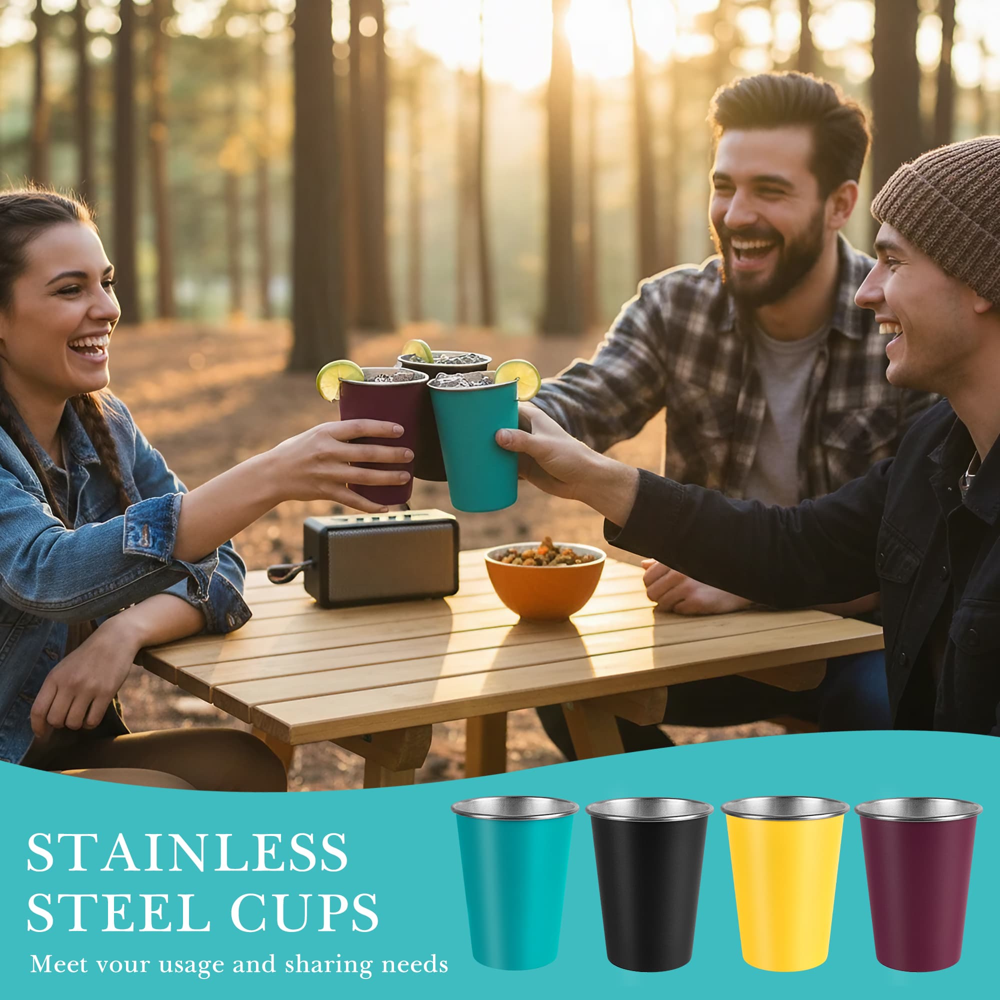 ReignSword 4 Pack Stainless Steel Pint Cups, 12 oz Metal Unbreakable Drinking Tumblers, Stackable Drinking Glasses for Adults, Reusable for Home, Bar, Restaurant, Party, Picnic, Camping & Outdoor - 4