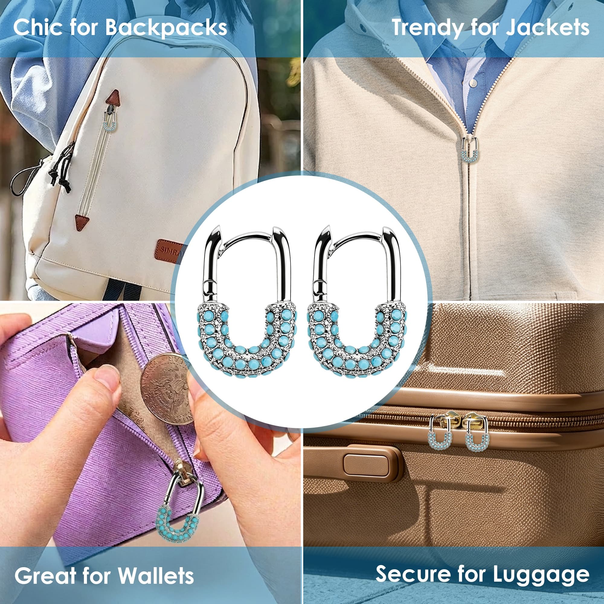 ReignSword 2 Pcs Turquoise Zipper Pull Replacement, Bling Decorative Zipper Pull Tab with Zinc Alloy for Jacket Backpack Luggage Purse Handbag Suitcase Zippers Repair Accessory - 5