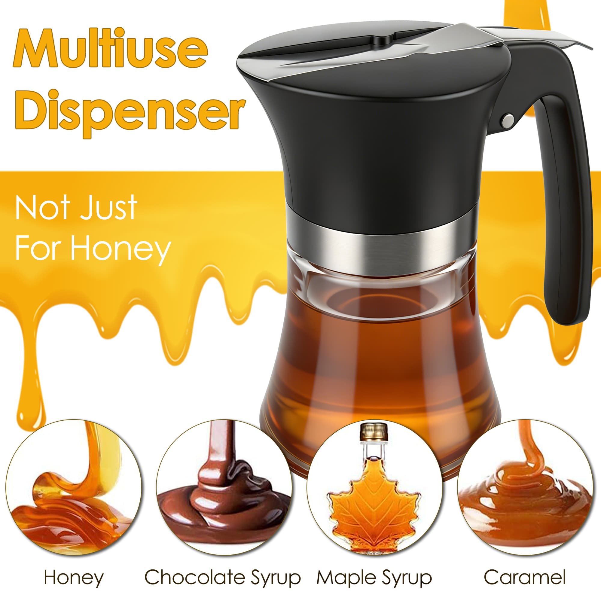 ReignSword 3.38 Oz Acrylic Maple Syrup Dispenser, No-Drip Honey Container with Non-Slip Handle, Clear Syrup Bottles for Oil, BBQ Sauce, Pancake & Waffle Accessories - 4