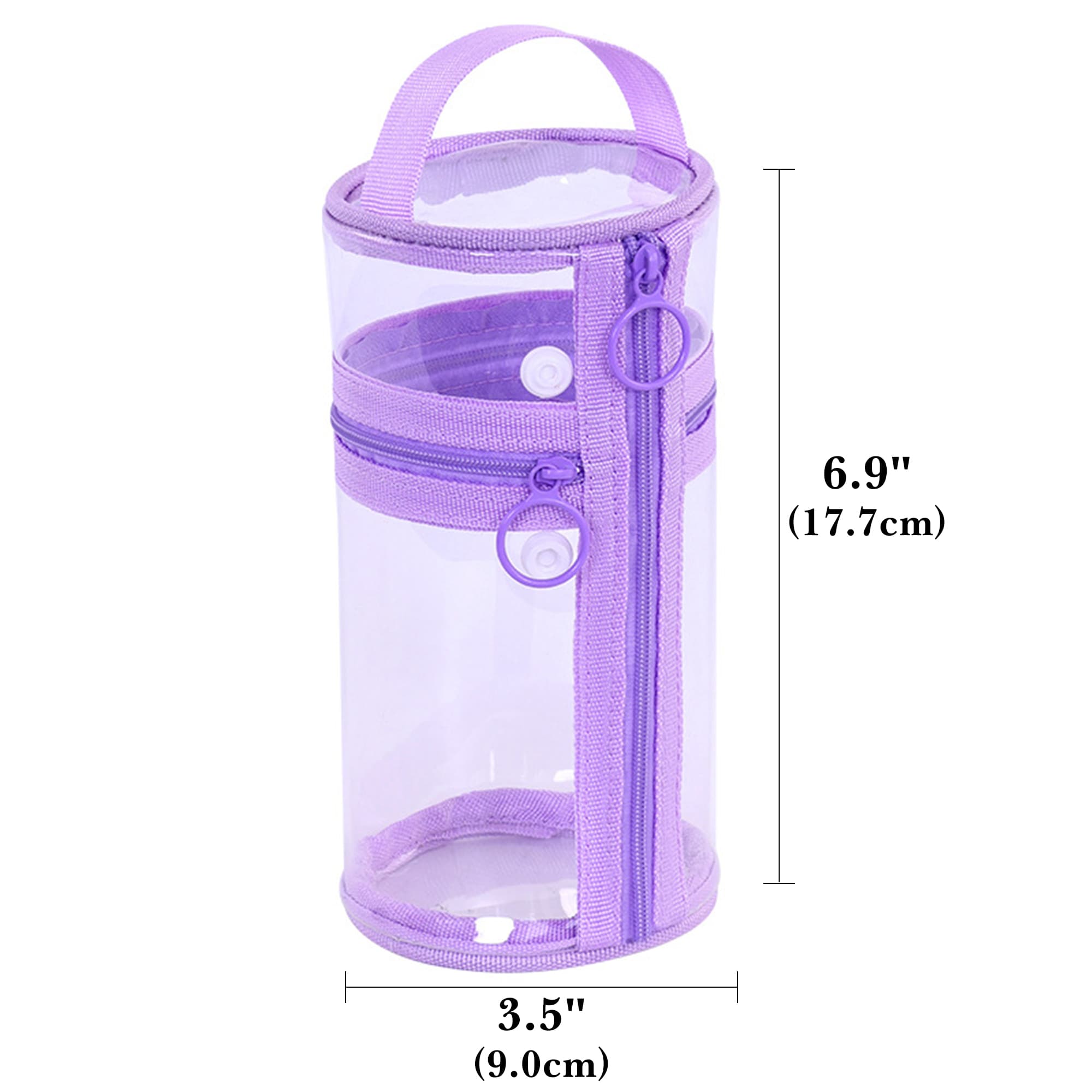 ReignSword Clear Pencil Case, PVC Cylindrical Pen Bag, Multifunction Zipper Pouch for Makeup, Transparent Handheld Bag for Adults/Office (Purple) - 1