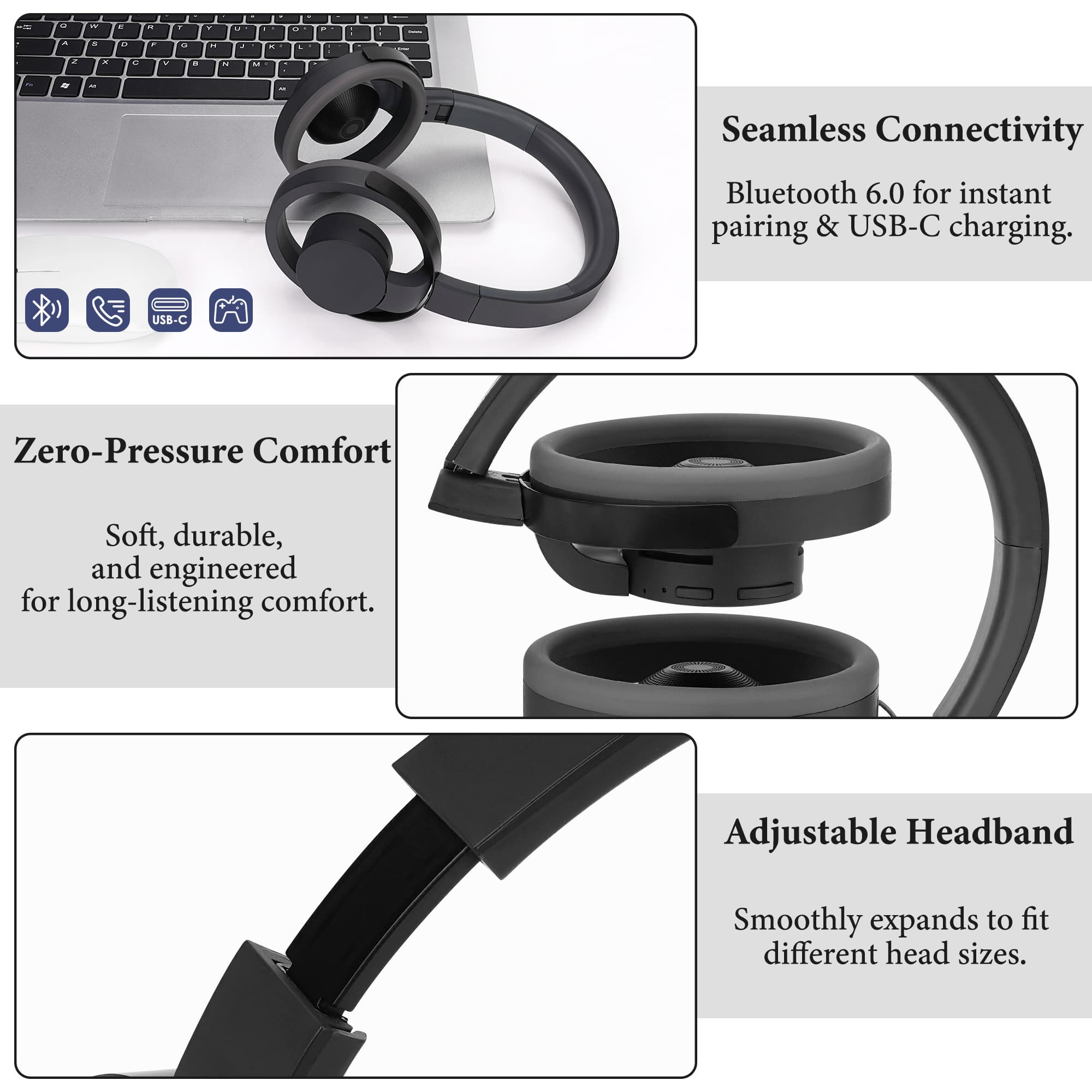 ReignSword Wireless Open-Ear Headphones, Prevents Sound Leakage (Bone Conduction Alternative),Bluetooth 6.0, Multipoint, 20-Hour Battery Life with Microphone (Dark Gray) - 2