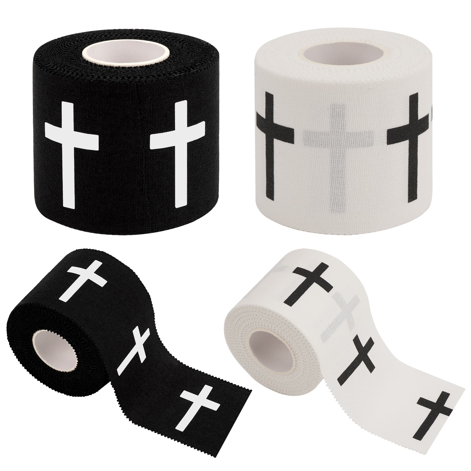 ReignSword 4 Pack Athletic Sports Tape with Cross Pattern, Cotton Wrist Ankle Tape, First Aid Injury Wrap for Boxing, Tennis, Football Baseball Hockey Soccer (2in x 23ft) (Black & White) - 1