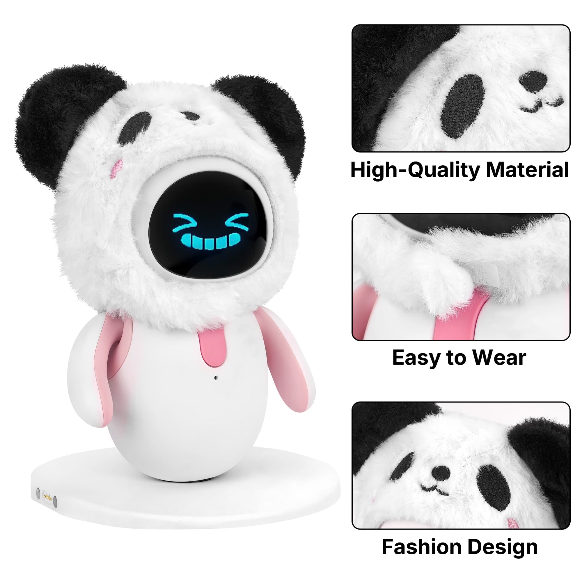 ReignSword Panda Plush Hat Compatible with Eilik Robot, Animal Headband, Soft Faux Fur Robot Costume Accessory - 2