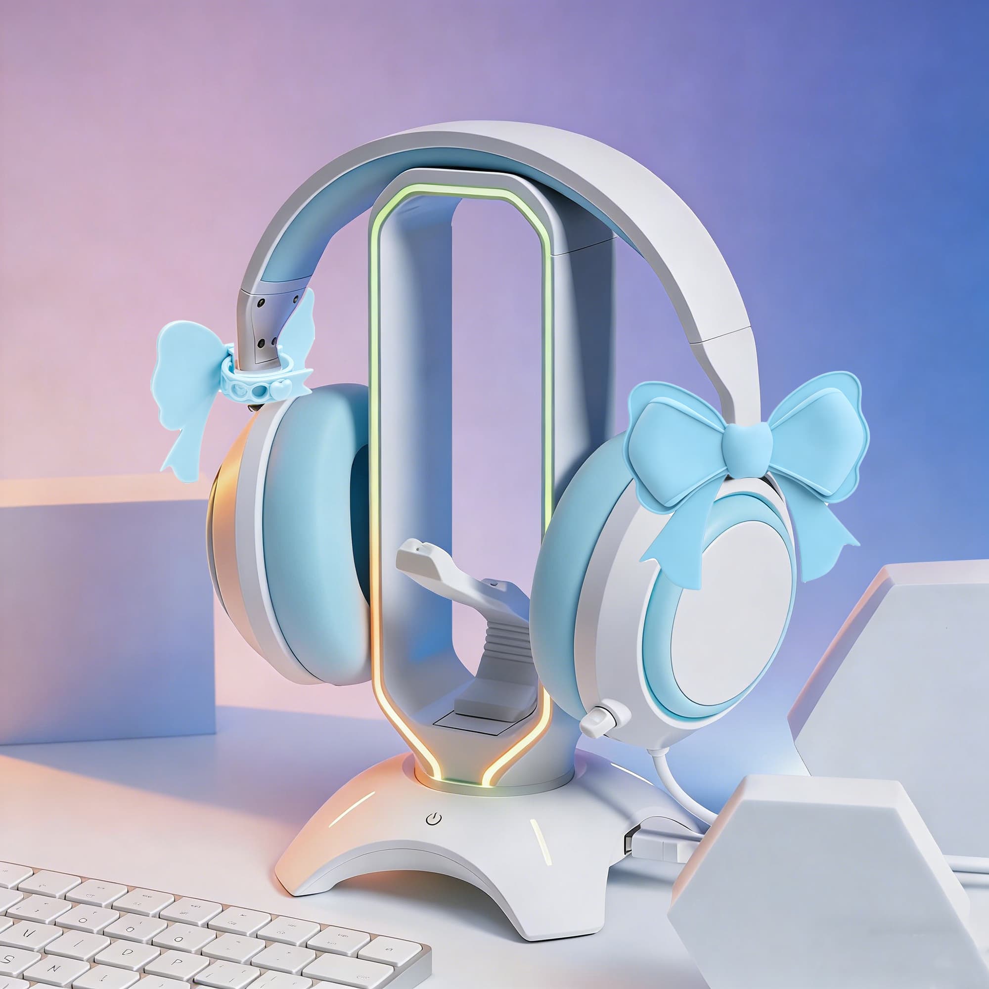 ReignSword 2 Pack Cute Silicone Bow Headphone Decorations, Adjustable Headphone Charms Accessories for Most Headphones, Fun Gift for Women & Gamers (Blue) - 5