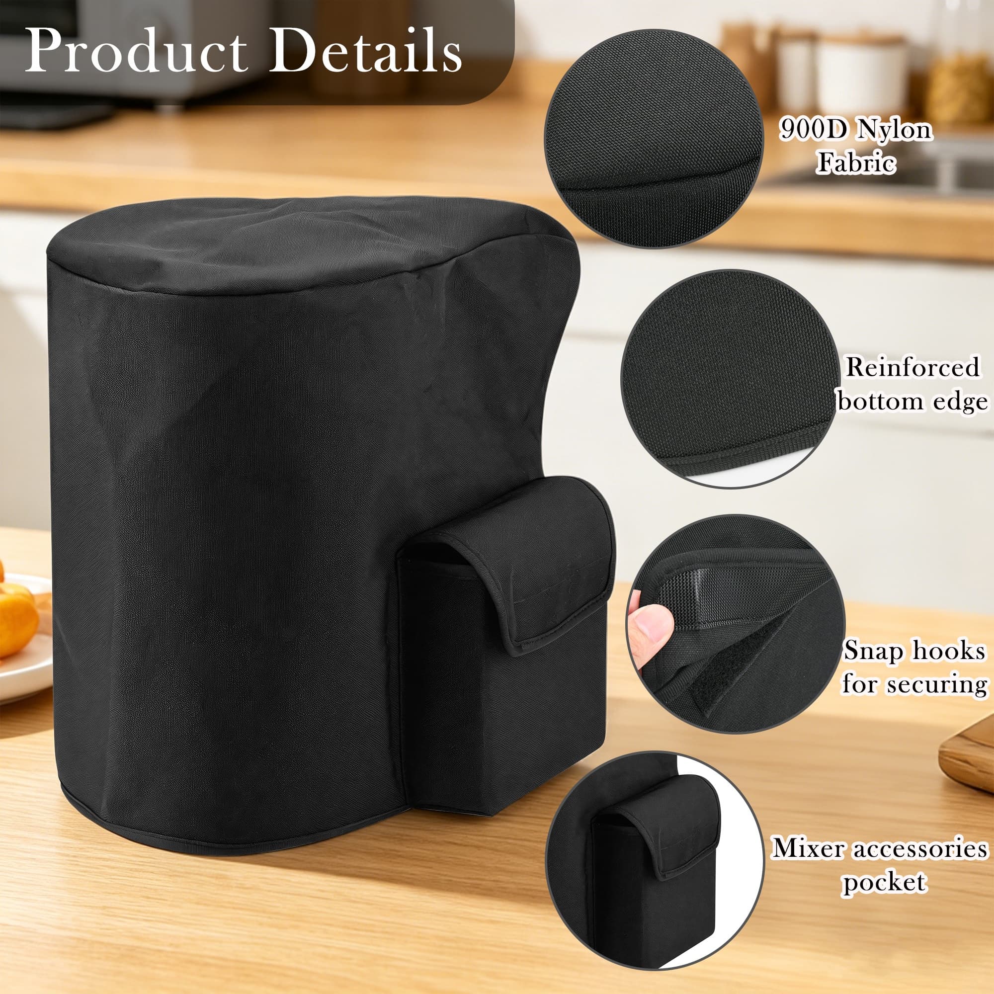 ReignSword Stand Mixer Cover Compatible with KitchenAid Artisan 5 Quart Tilt-Head Mixer, Nylon Dust Cover with Storage Pocket, Kitchen Appliance Protective Cover (Black) - 2