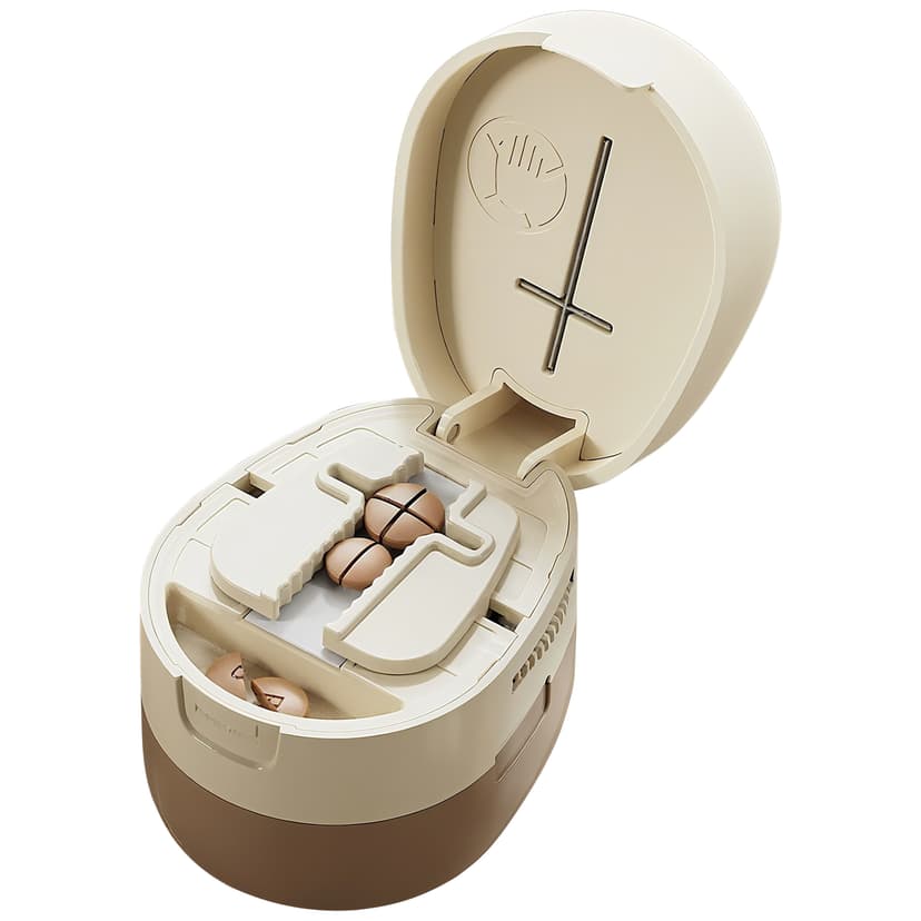 ReignSword 2-in-1 Pill Cutter with Medicine Box, 1/2 1/4 Adjustable Pill Crusher for Small, Large, and Tiny Pills, Travel Medicine Pills Splitter for Elderly & Pet (Cream White)