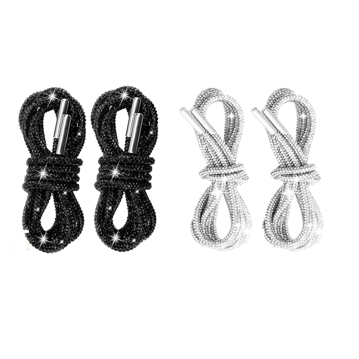 ReignSword 4Pcs Rhinestone Shoe Laces, 47in Round Crystal Glitter Rope, Bling Replacement ShoeLaces for Sneakers/Boots/Sweatpants (White, Black) - 6