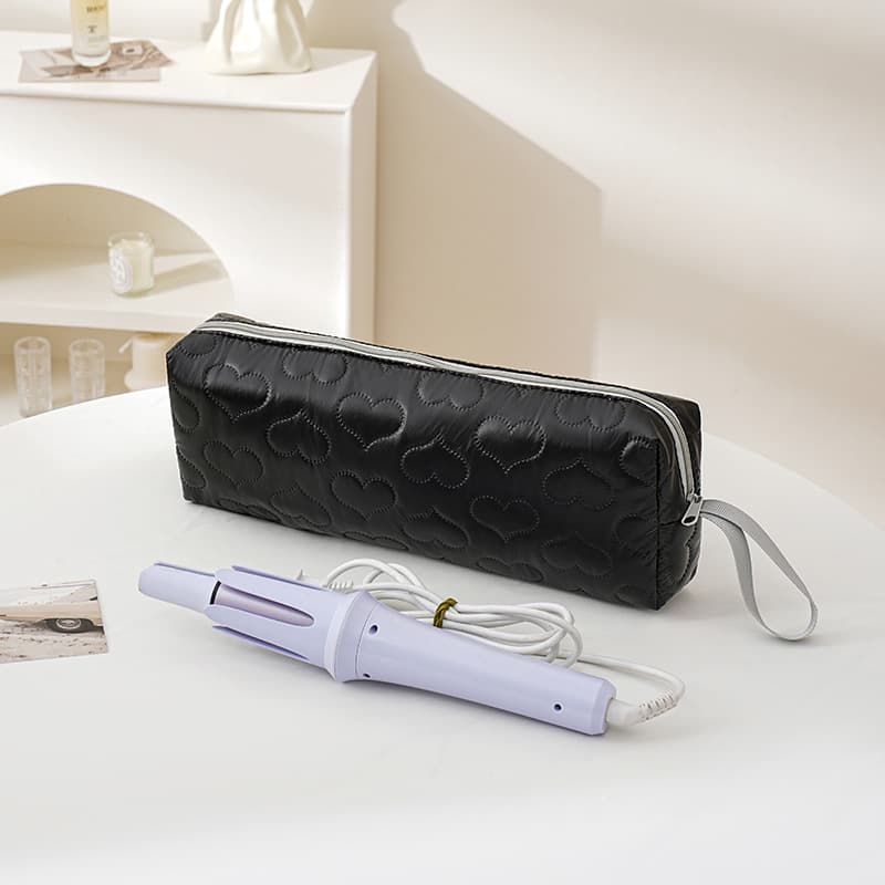 ReignSword Heat Resistant Hair Tools Travel Bag, Portable Storage Case Pouch with Heart Pattern for Curling Irons, Flat Irons, Hair Straighteners and Accessories (Black) - 1