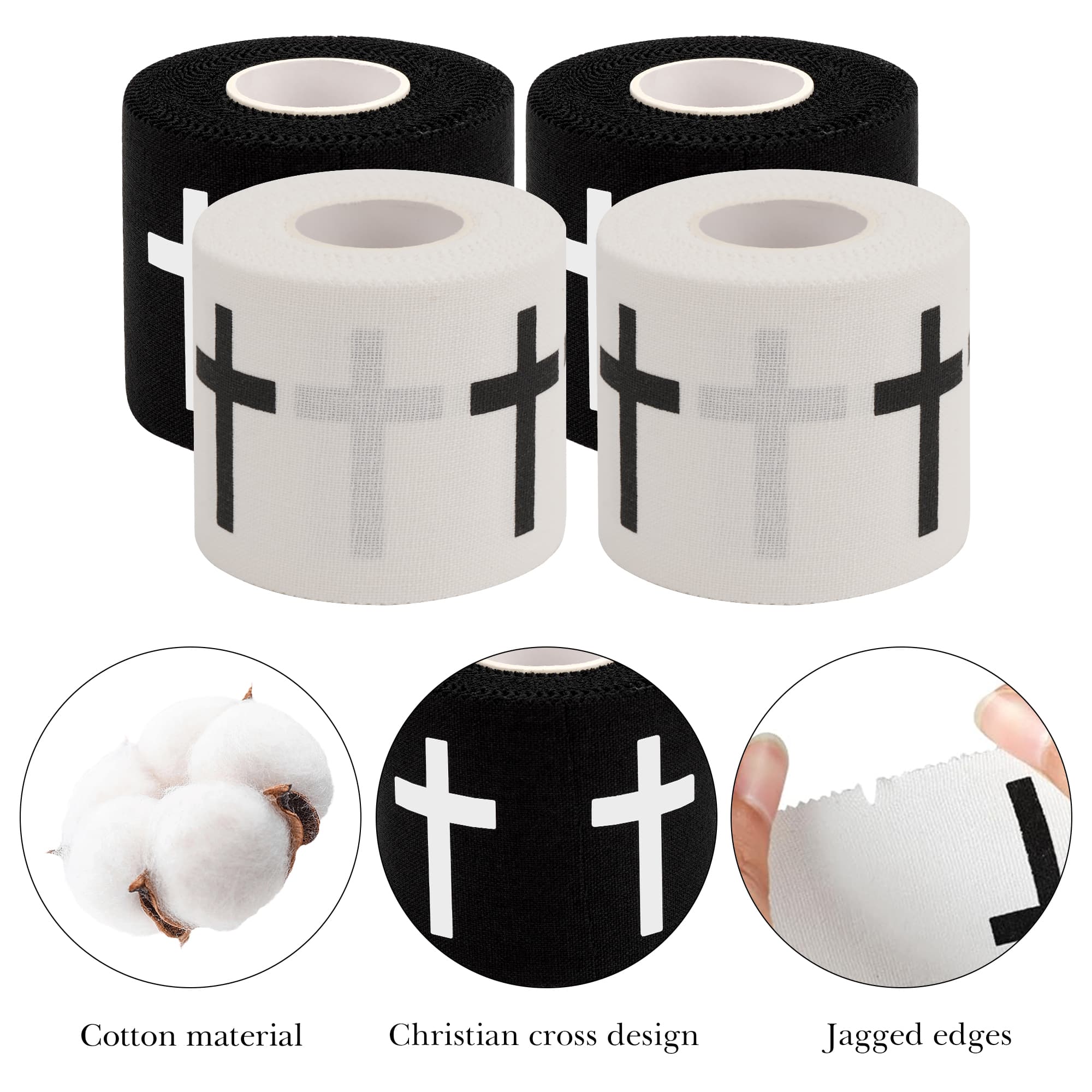 ReignSword 4 Pack Athletic Sports Tape with Cross Pattern, Cotton Wrist Ankle Tape, First Aid Injury Wrap for Boxing, Tennis, Football Baseball Hockey Soccer (2in x 23ft) (Black & White) - 3