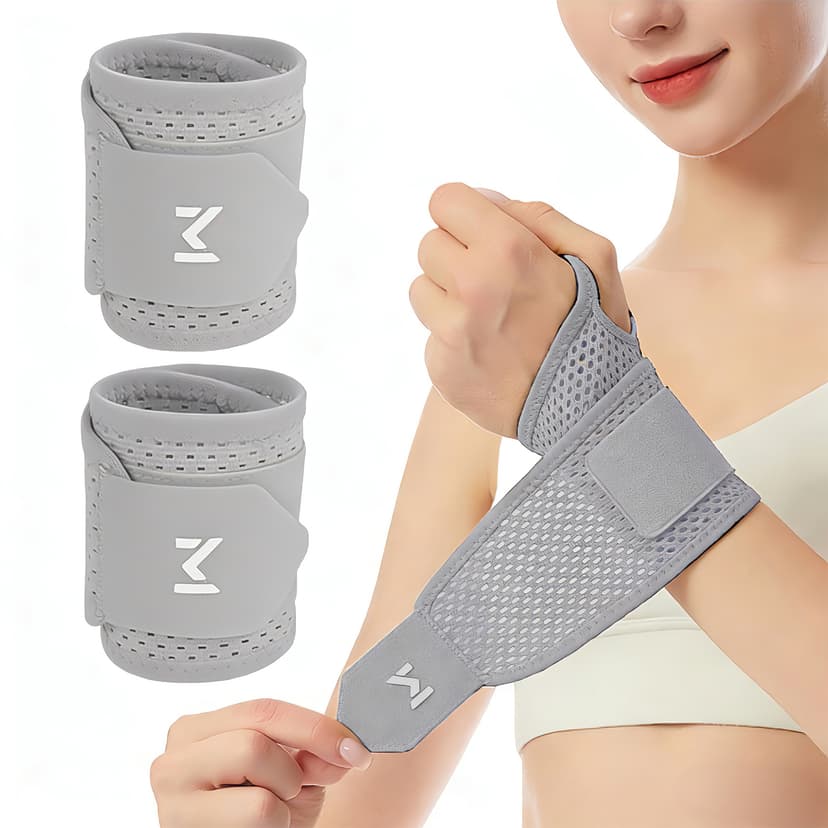 ReignSword 2 Pack Thin Mesh Wrist Brace for Men & Women, Adjustable Breathable Wrist Support for Relieve Tendonitis, Sprain, Carpal Tunnel & Wrist Strain, Gym Wrist Wraps for Workouts, Tennis (Gray)