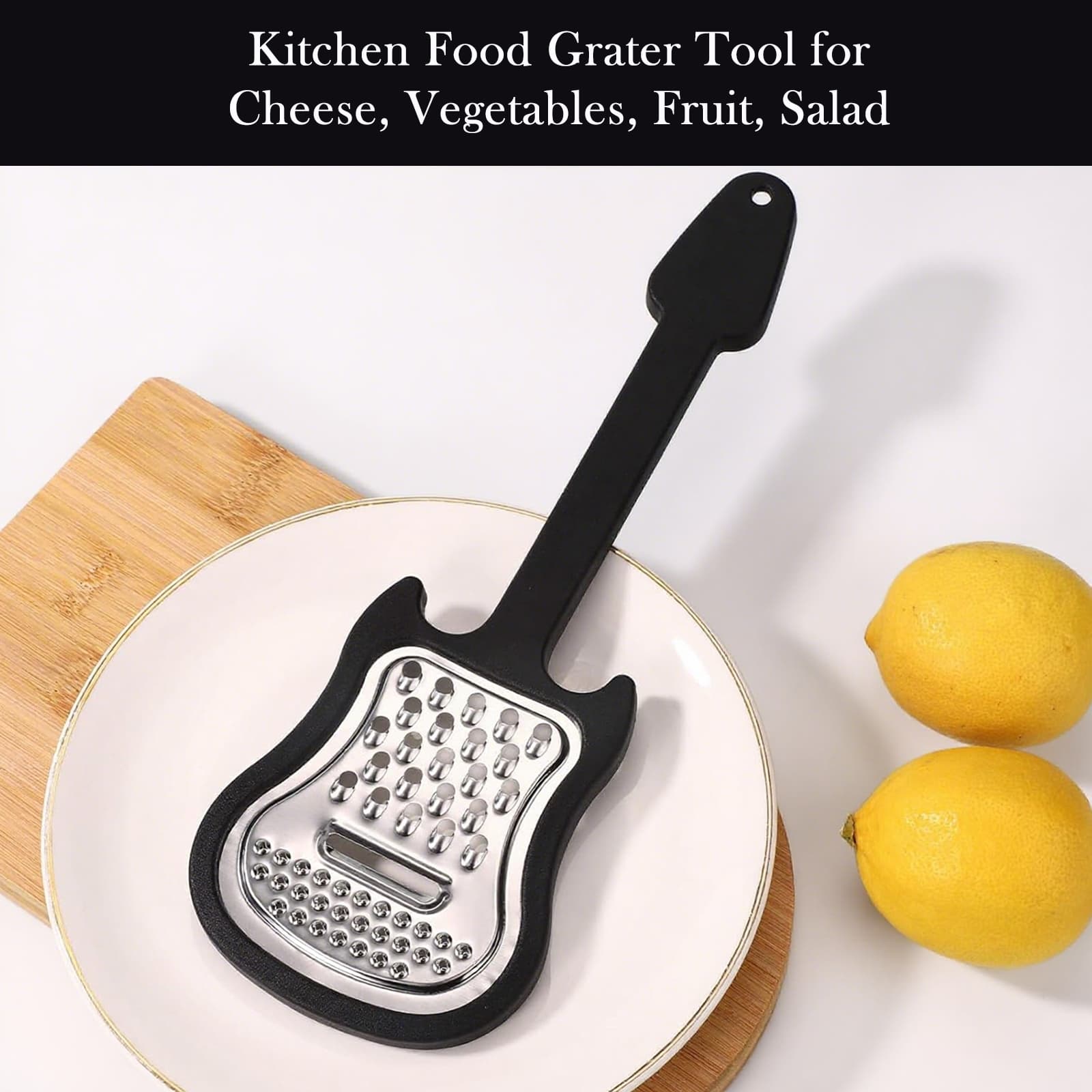 ReignSword 2 Pack Cheese Grater Handheld, Stainless Steel Hand Held Shredder, Multi-Functional Guitar Shaped Kitchen Food Grater Tool for Cheese, Vegetables, Fruit, Salad (Black, Gray) - 3
