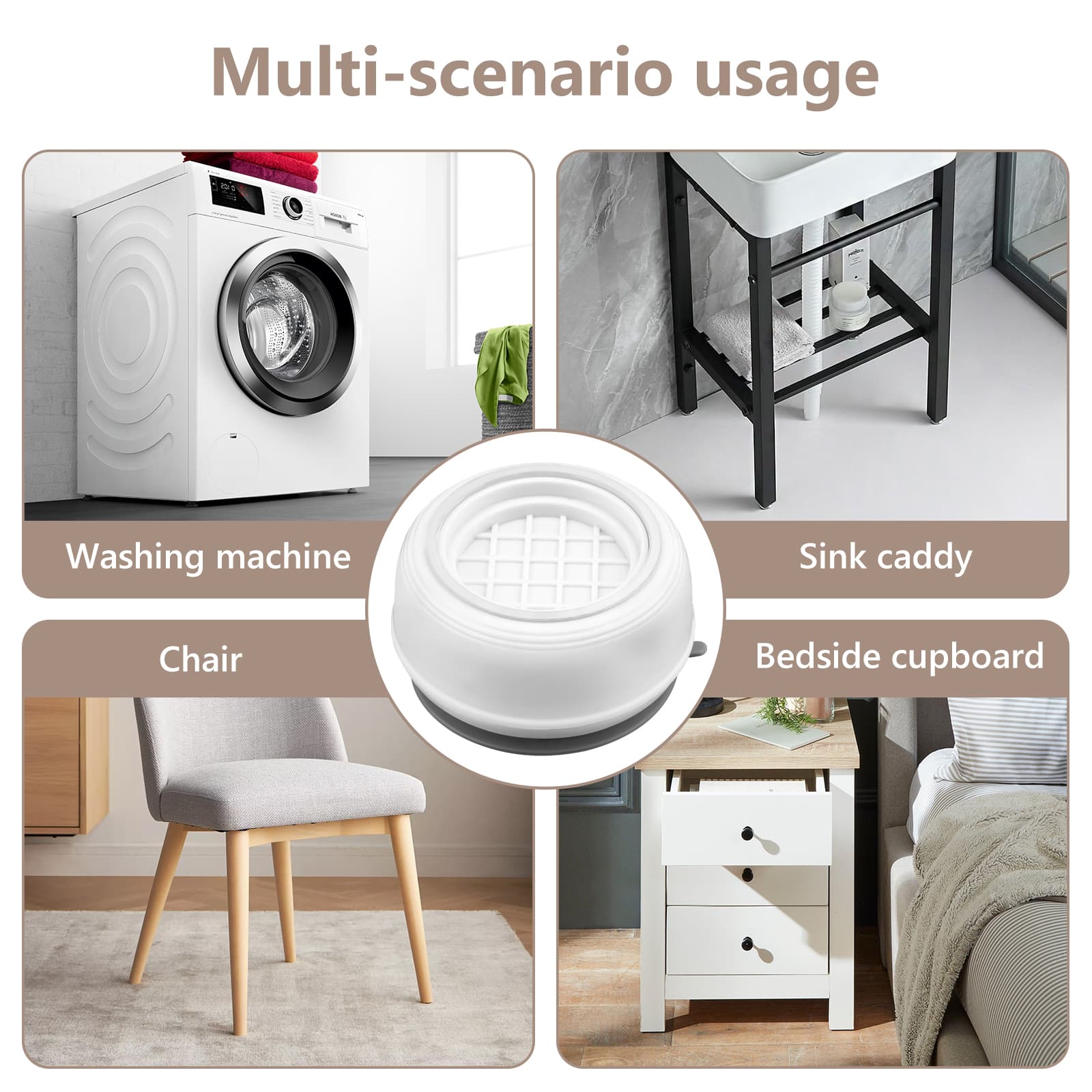 ReignSword 4 Pcs Anti Vibration Pads for Washing Machine, Dryer Foot Pads, Noise Reduction Washing Machine Mat, Shock Absorption (White) - 4