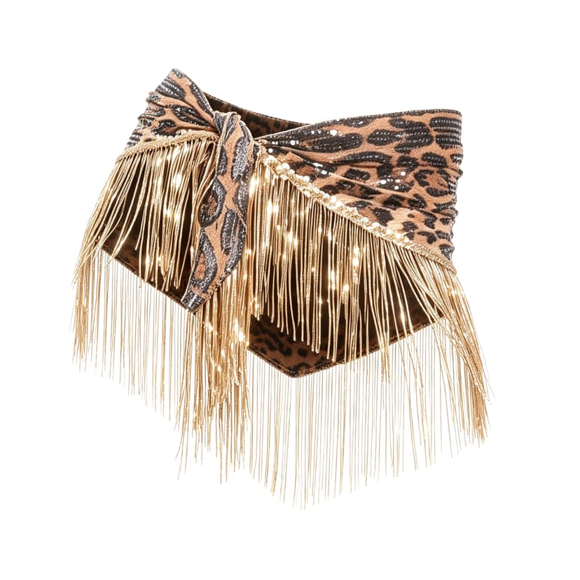 ReignSword Belly Dance Hip Scarf, Polyester Leopard Print Fringe Tassel Hip Wrap Skirt, Ballroom Latin Tango Dance Dress, Dance Practice and Stage Performance Costume Accessory for Women