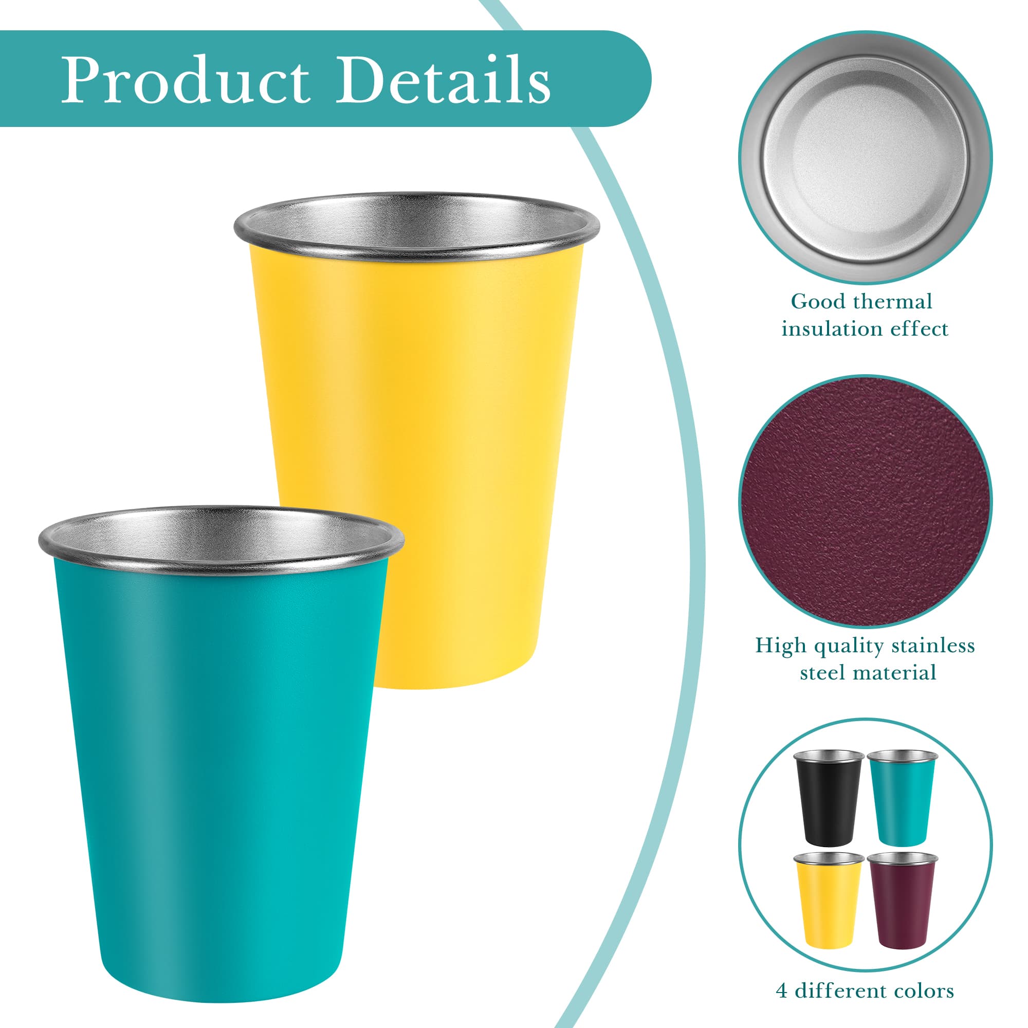 ReignSword 4 Pack Stainless Steel Pint Cups, 12 oz Metal Unbreakable Drinking Tumblers, Stackable Drinking Glasses for Adults, Reusable for Home, Bar, Restaurant, Party, Picnic, Camping & Outdoor - 3
