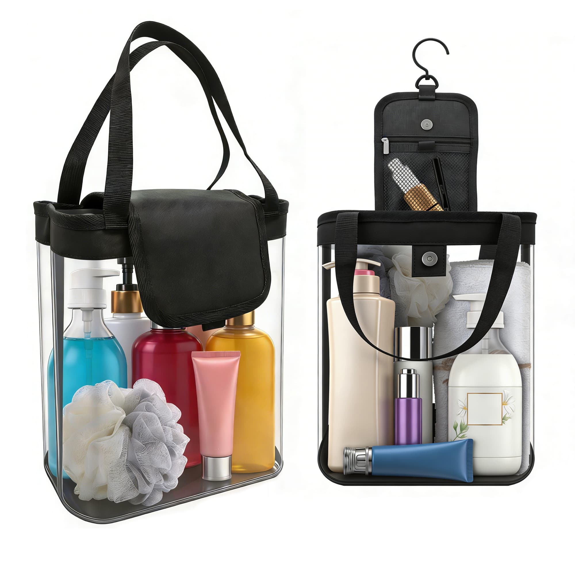 Hanging Clear Toiletry Bag for Women & Men, Waterproof Travel Toiletry Organizer with 360° Rotating Hook, Large Capacity Bag for Bathroom, Gym, Camping, Business Trip, Makeup & Shower Essentials - 9