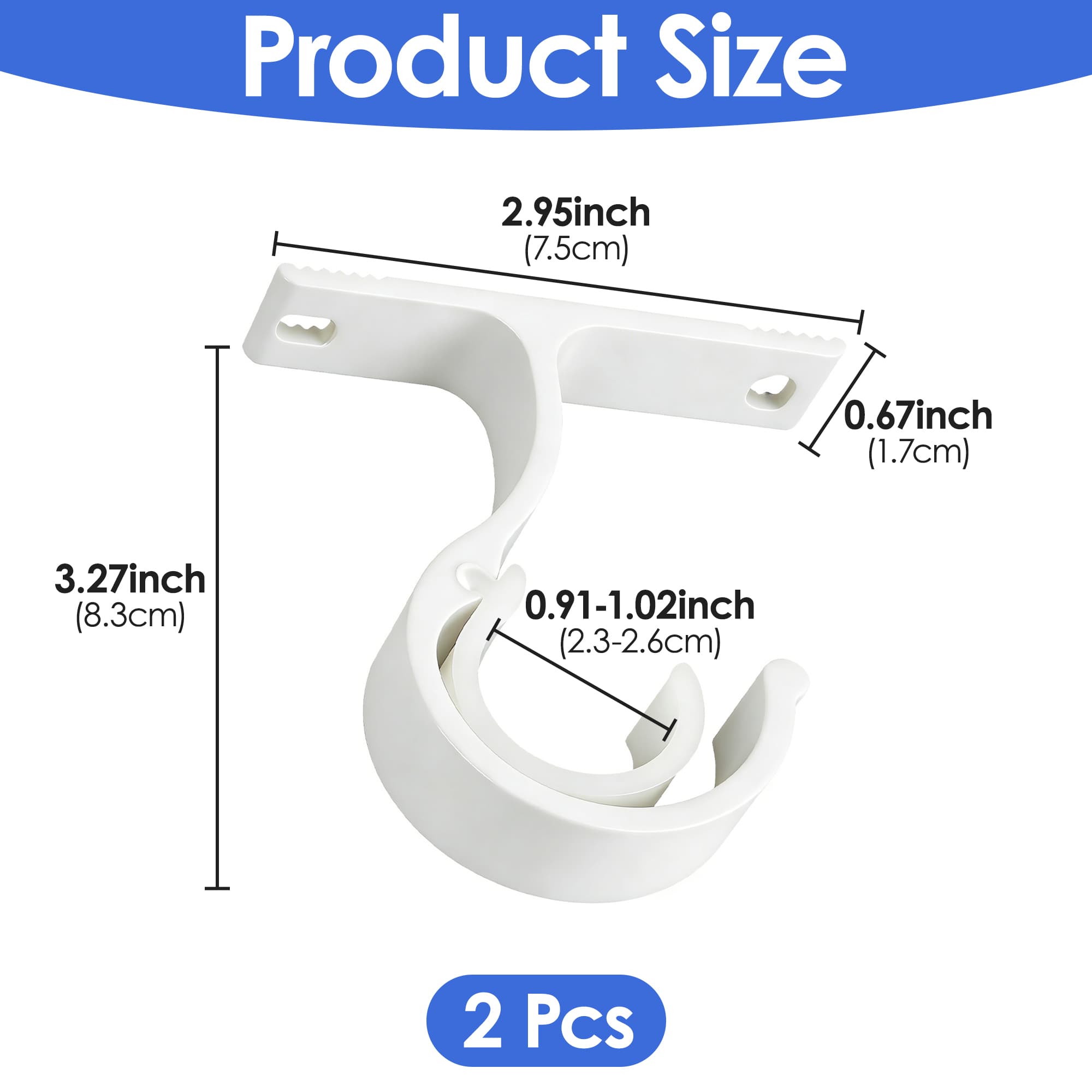 ReignSword 2 Pack Curtain Rod Brackets for 1 Inch Rod, Heavy Duty Curtain Rod Holders for Wall & Ceiling Installation (White) - 1