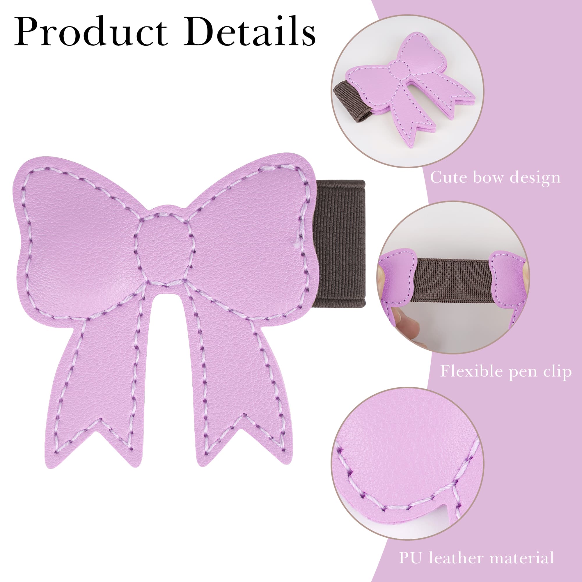ReignSword Magnetic Leather Bookmarks, Cute Bow Book Markers for Reading, Magnet Bookmark Clips for Women Men Book Lovers Gifts for Birthdays, Christmases, Easter (Purple) - 2