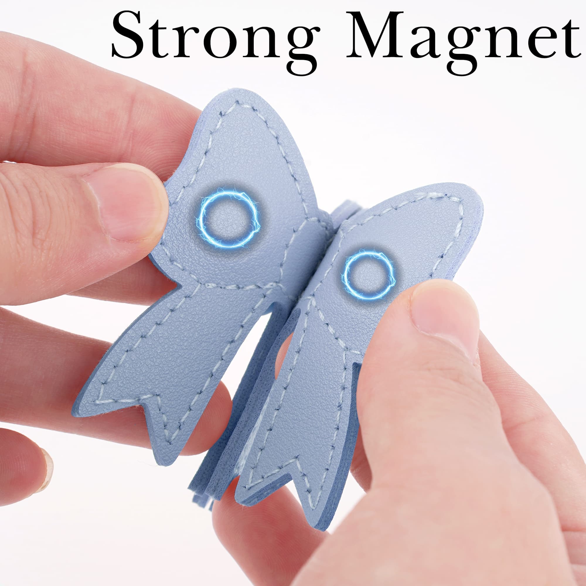 ReignSword Magnetic Leather Bookmarks, Cute Bow Book Markers for Reading, Magnet Bookmark Clips for Women Men Book Lovers Gifts for Birthdays, Christmases, Easter (Blue) - 3
