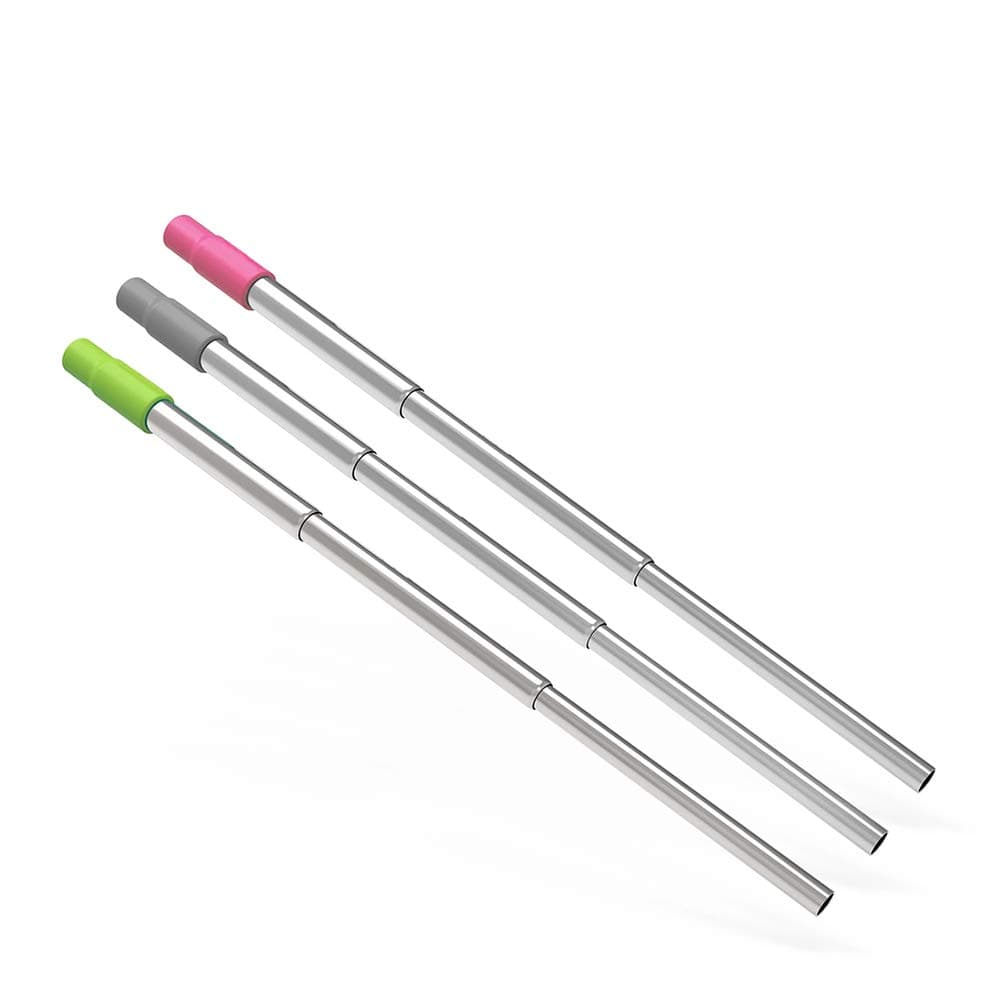 Metal Reusable Collapsible Straws with Silicone Tip, Telescopic Portable Stainless Steel Reusable Straws with Case & Cleaning Brush, Keychain Drinking Straw for Travel, School, Picnic 3 Pack - 4