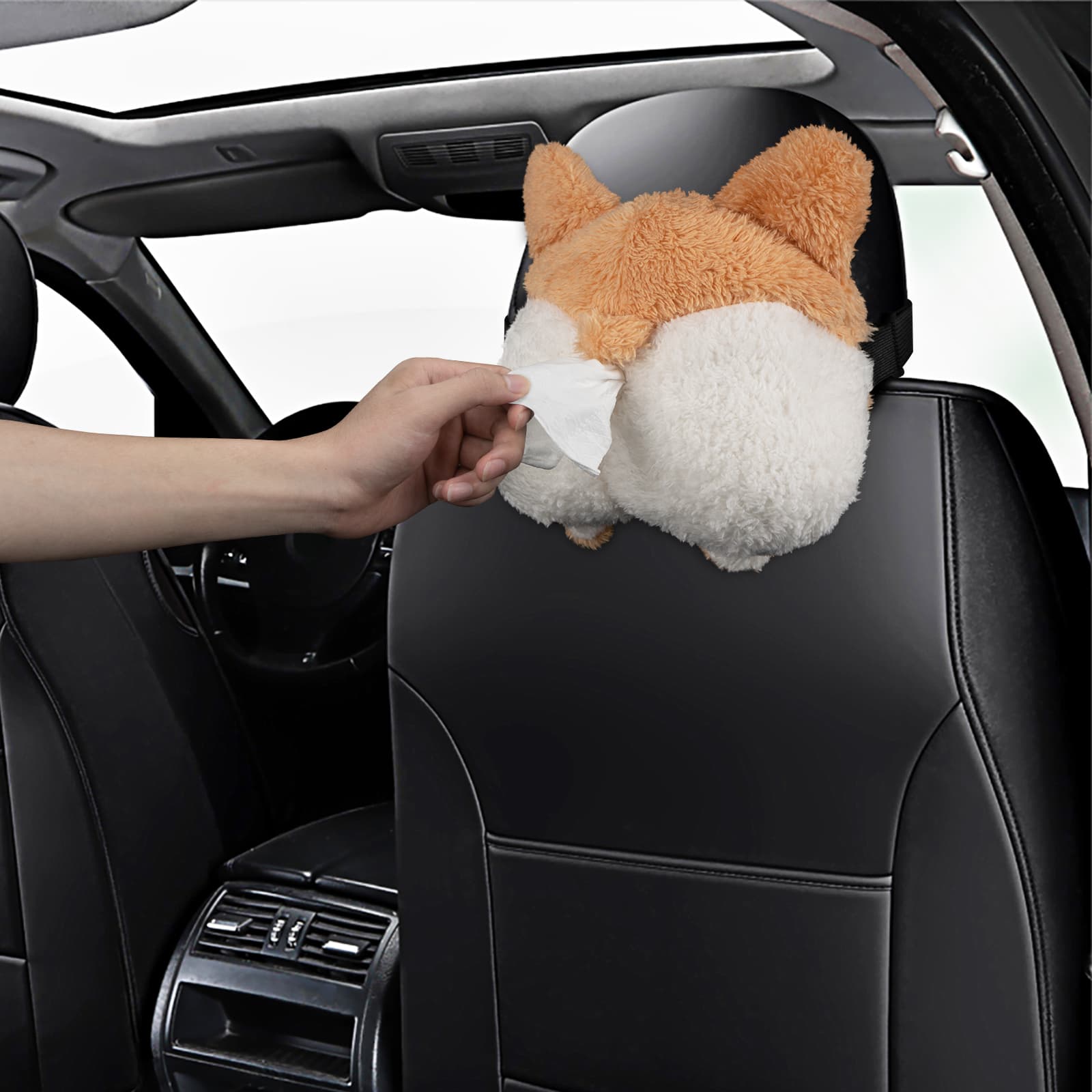 ReignSword Corgi Butt Shaped Car Tissue Box Holder, Soft Adorable Plush Napkin Box Tissue Case - 3