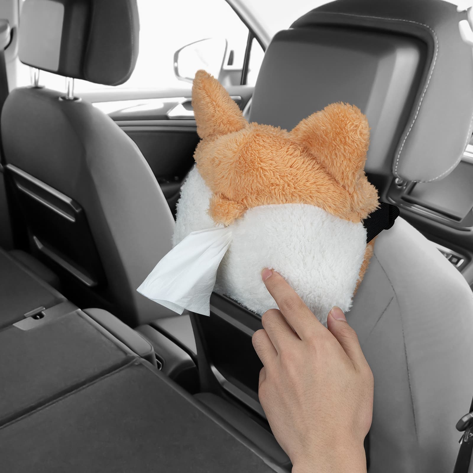 ReignSword Corgi Butt Shaped Car Tissue Box Holder, Soft Adorable Plush Napkin Box Tissue Case - 4