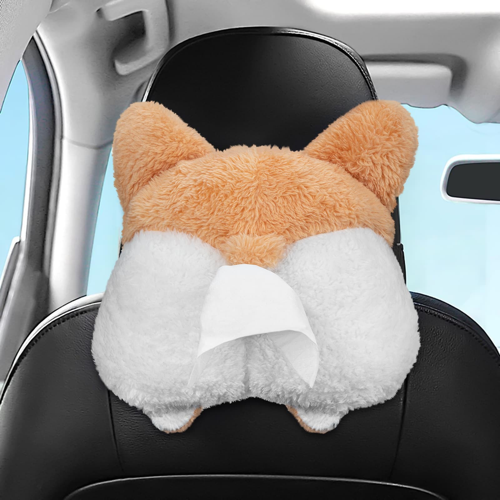 ReignSword Corgi Butt Shaped Car Tissue Box Holder, Soft Adorable Plush Napkin Box Tissue Case - 7