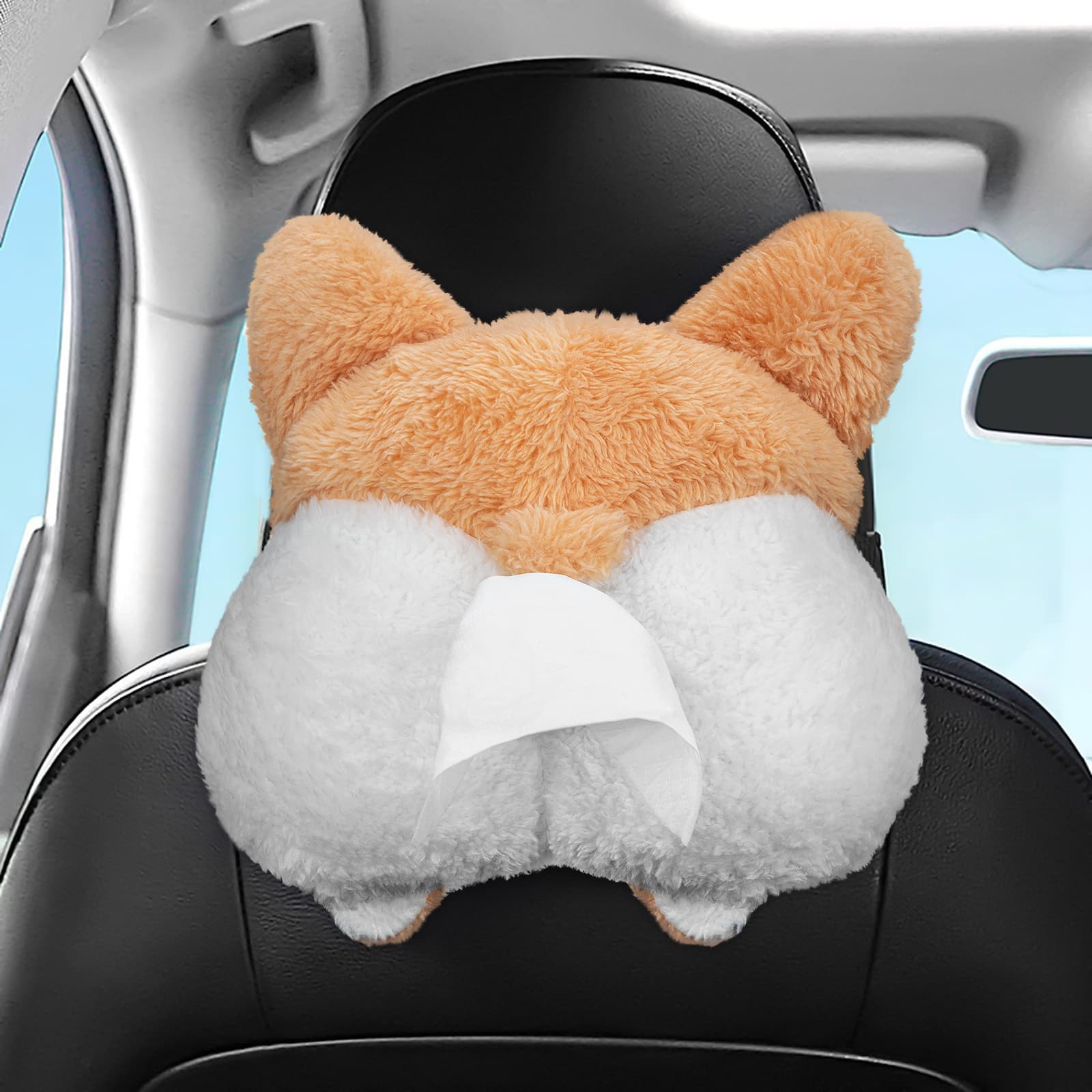 ReignSword Corgi Butt Shaped Car Tissue Box Holder, Soft Adorable Plush Napkin Box Tissue Case - 5
