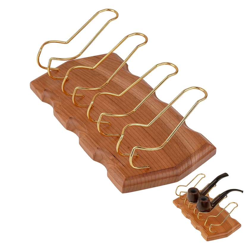 ReignSword Wooden Tobacco Pipe Stand Holder with 4 Display Metal Slots, Family Home Pipe Accessories for Tobacco