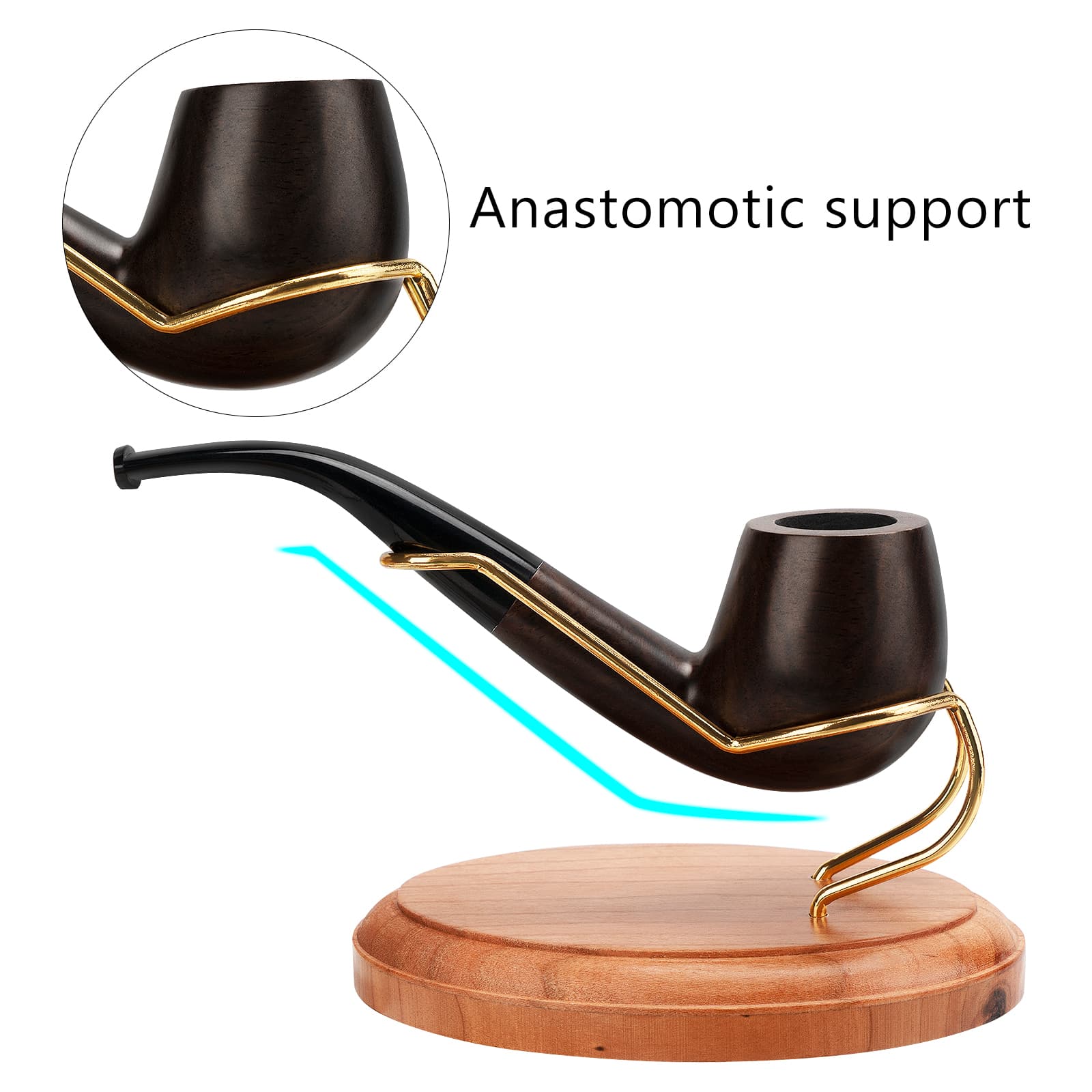 ReignSword Wooden Tobacco Pipe Stand Holder with Display Metal Slots, Family Home Pipe Accessories for Tobacco (Round) - 3