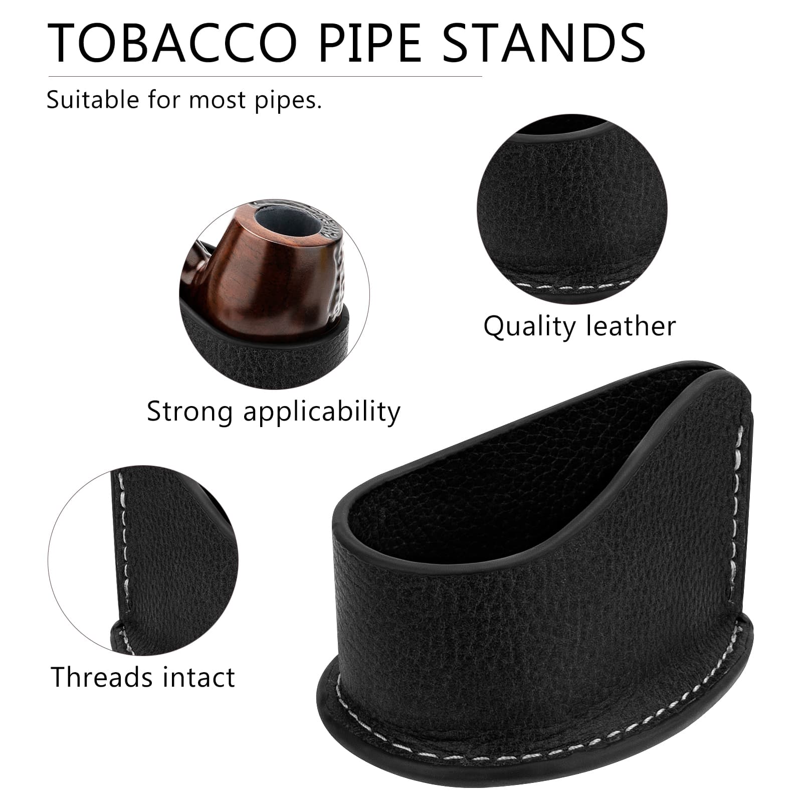 ReignSword Leather Tobacco Pipe Holder, Portable Tobacco Pipe Stand Rack Fit Most Pipes, Pipe Holder Stands for Gift Accessories - 3