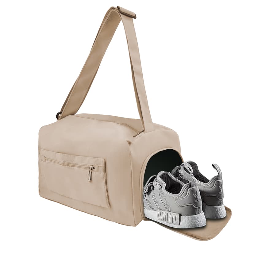 ReignSword Gym Bag with Shoes Compartment, Waterproof Travel Sports Duffle Bag, Weekender Overnight Carry on Duffel Bag for Women (Khaki)