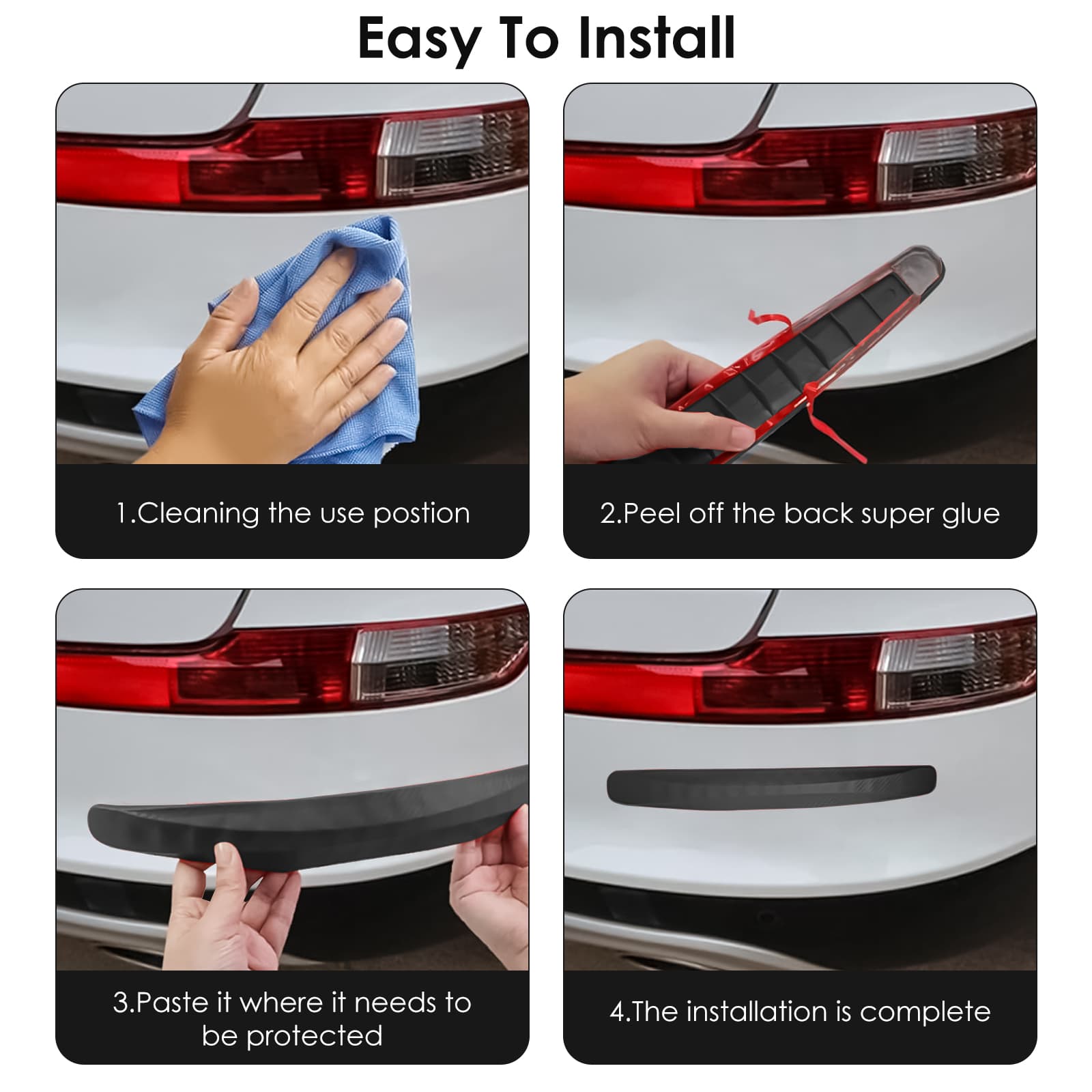 ReignSword 4 Pack Black Bumper Guard Strip, Anti-Collision Patch Car Bumper Guard Strip, Universal Exterior Car Accessories - 3