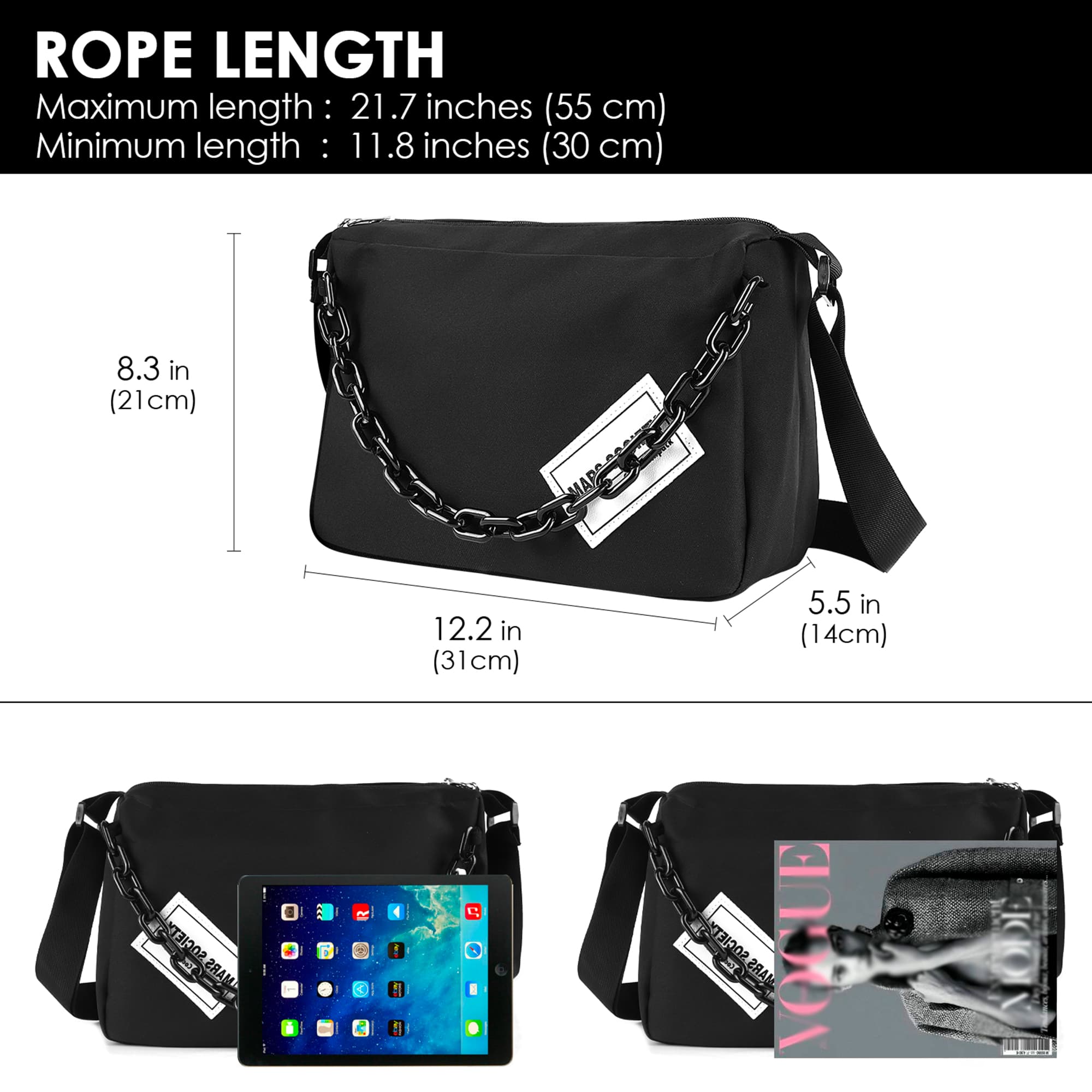 ReignSword Large Capacity Messenger Purse with Adjustable Strap, Nylon Crossbody Sling Shoulder Bag for Women Men, Black - 1