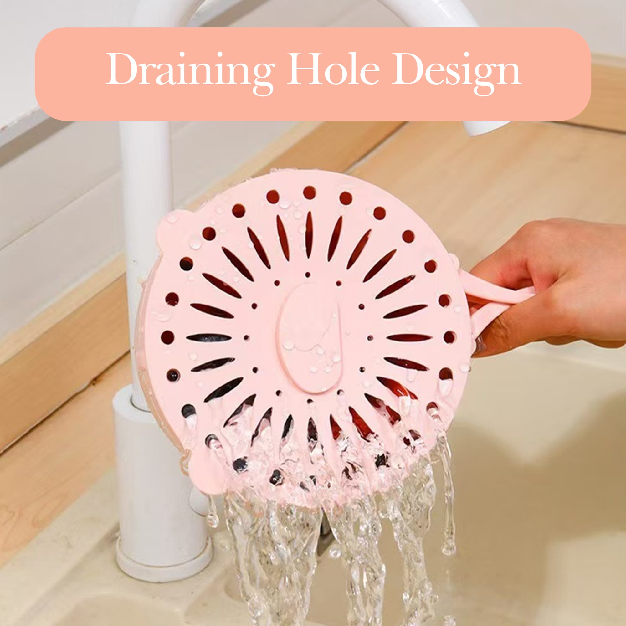 ReignSword Multipurpose Drain Basket with Lid, 2 in 1 Draining and Preservation Basket, Fruit Drainer Container with Fine Holes and Handle for Refrigerator, Kitchen Sink (Pink) - 5