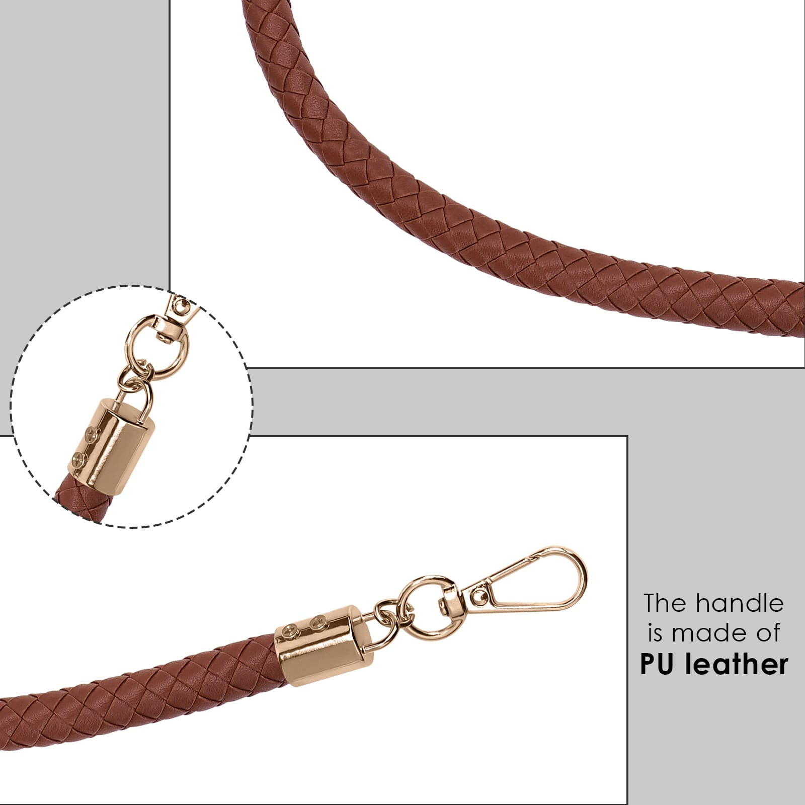 ReignSword Vegan Leather Purse Strap, 2 Pcs Vegan Leather Braided Purse Replacement Handle for Women's Shoulder Bag, Handbag Handles (Dark brown, Gold Hook) - 1