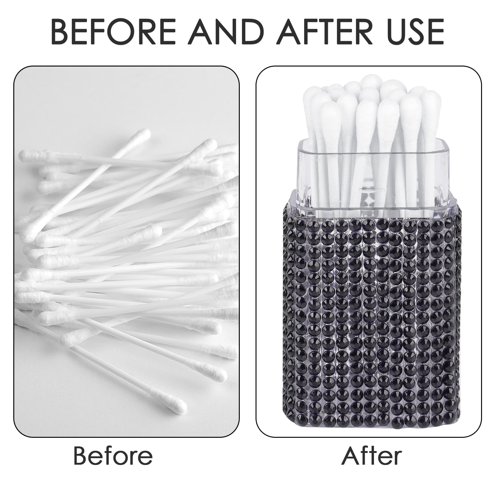 ReignSword 2 Pack Cotton Swab Holder for Travel, Portable Diamond Dental Floss Storage Box, Small Qtips Case Cosmetic Sponge Dispenser Container (Black & Red) - 2