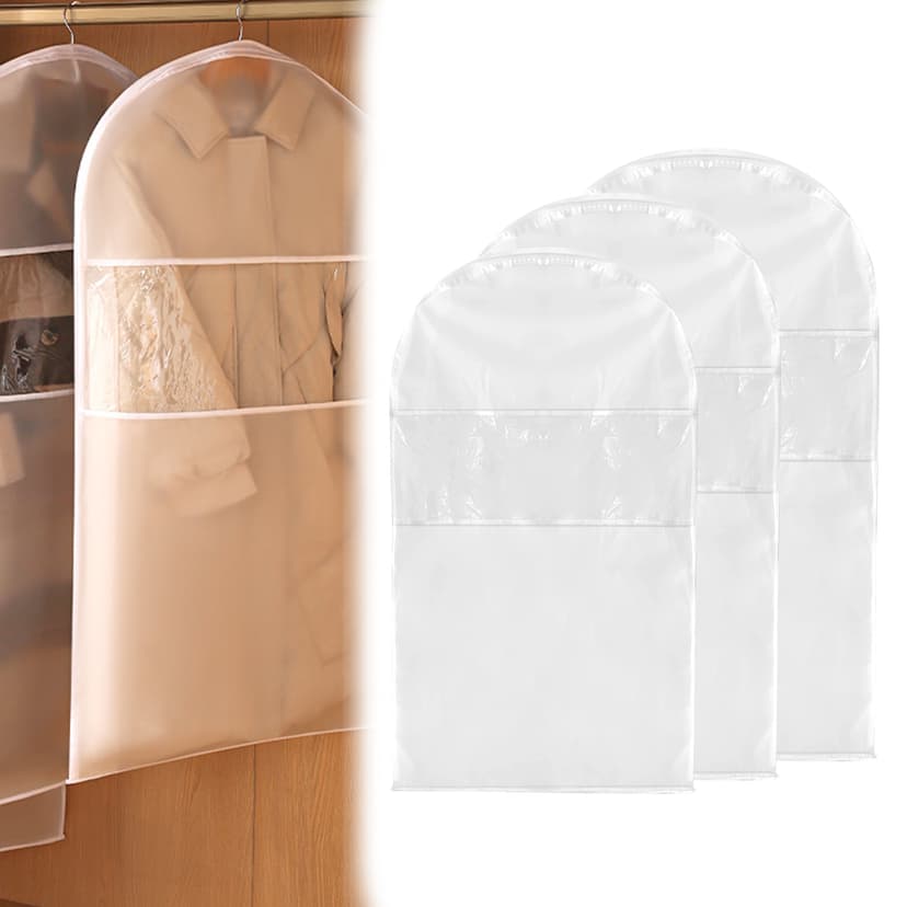 ReignSword 3 Pack Garment Bags for Hanging Clothes with Zipper, Dust Cover Clothes Bags for Down Coat, Space Saving Hanging Protector for Coats