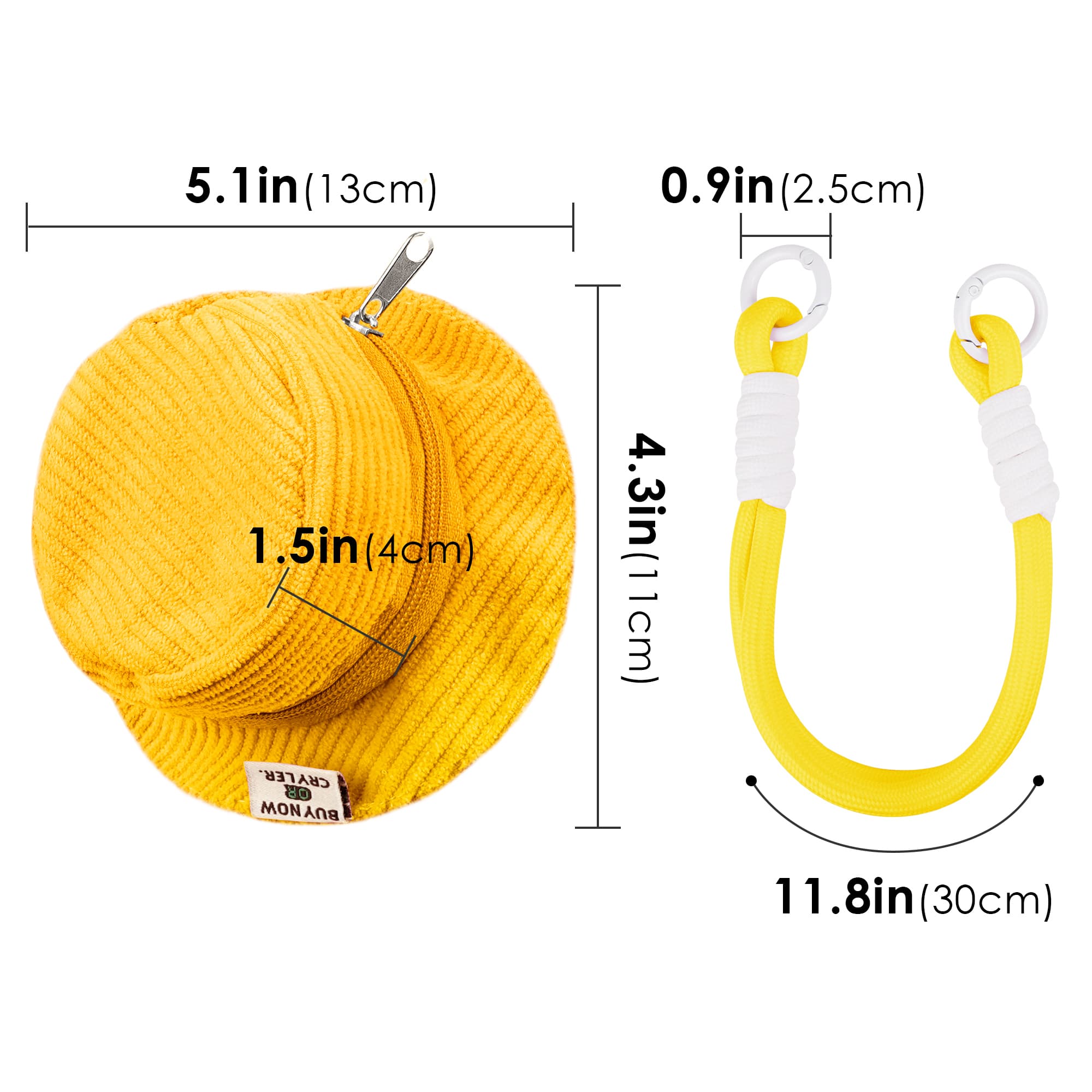 ReignSword Corduroy Coin Purse with KeyChain, Cute Fisherman Hat Keychain for Women, Portable Mini Wallet Suitable for Coin Headphones (Yellow) - 1