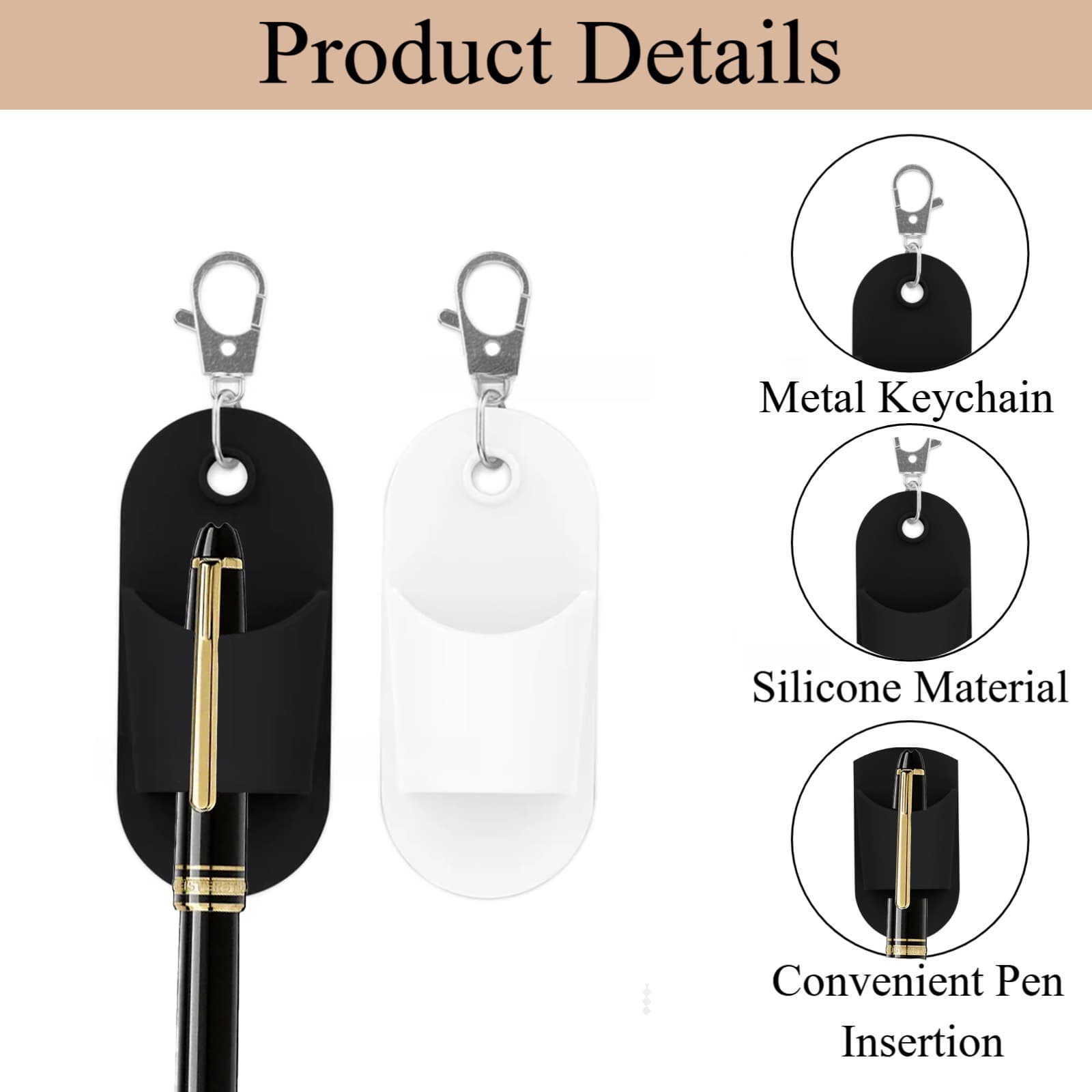 ReignSword 4 Pcs Silicone Pen keychain Holder, Anti-Lost Pen Holder for Lanyard, Portable Pen Lanyard for Signature, Ballpoint, Marker Pens - 2