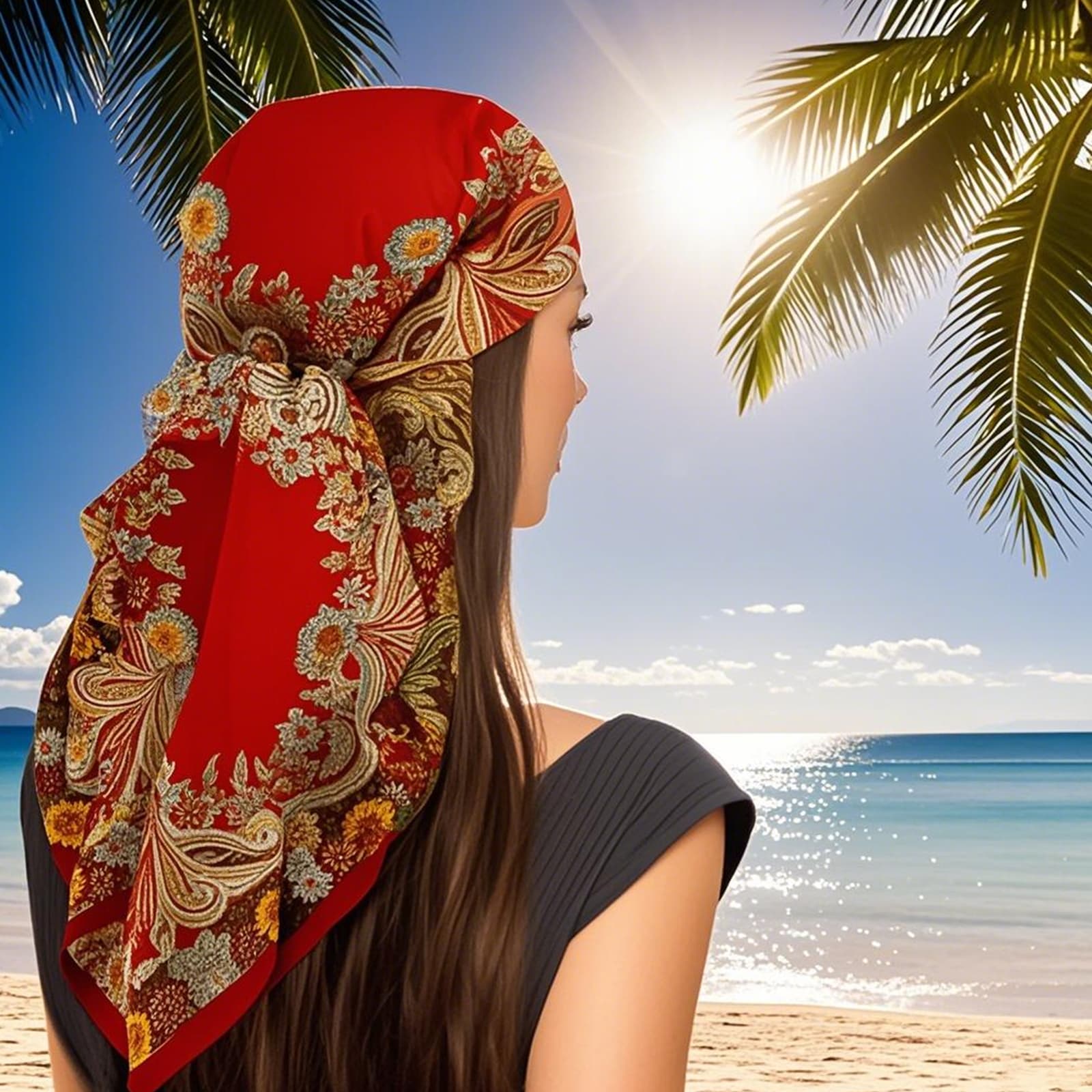 ReignSword 35” Large Square Head Scarf for Women, 2 Pcs Like Silk Hair Fashion Scarves, Silk Bandana Scarf for Hair Wrapping (Red, Red Black) - 5