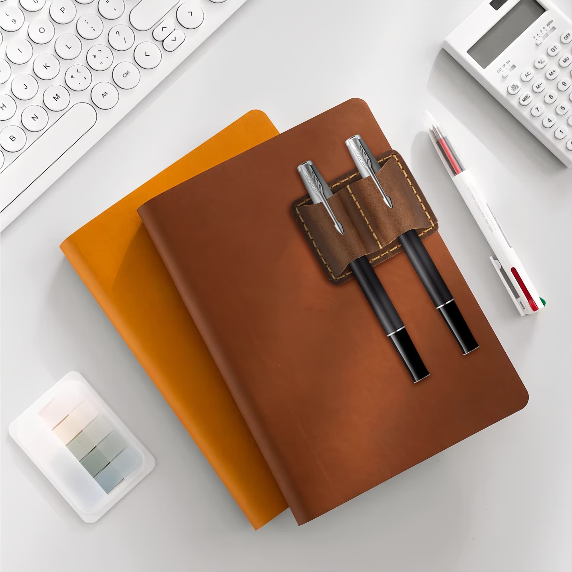 ReignSword Leather Pen Holder for Notebook, Double Slot Pen Holder for Journal Notebook Clipboard, Pencil Holder with Elastic Loop for Pens, Pencil, Stylus Pen (Brown) - 5