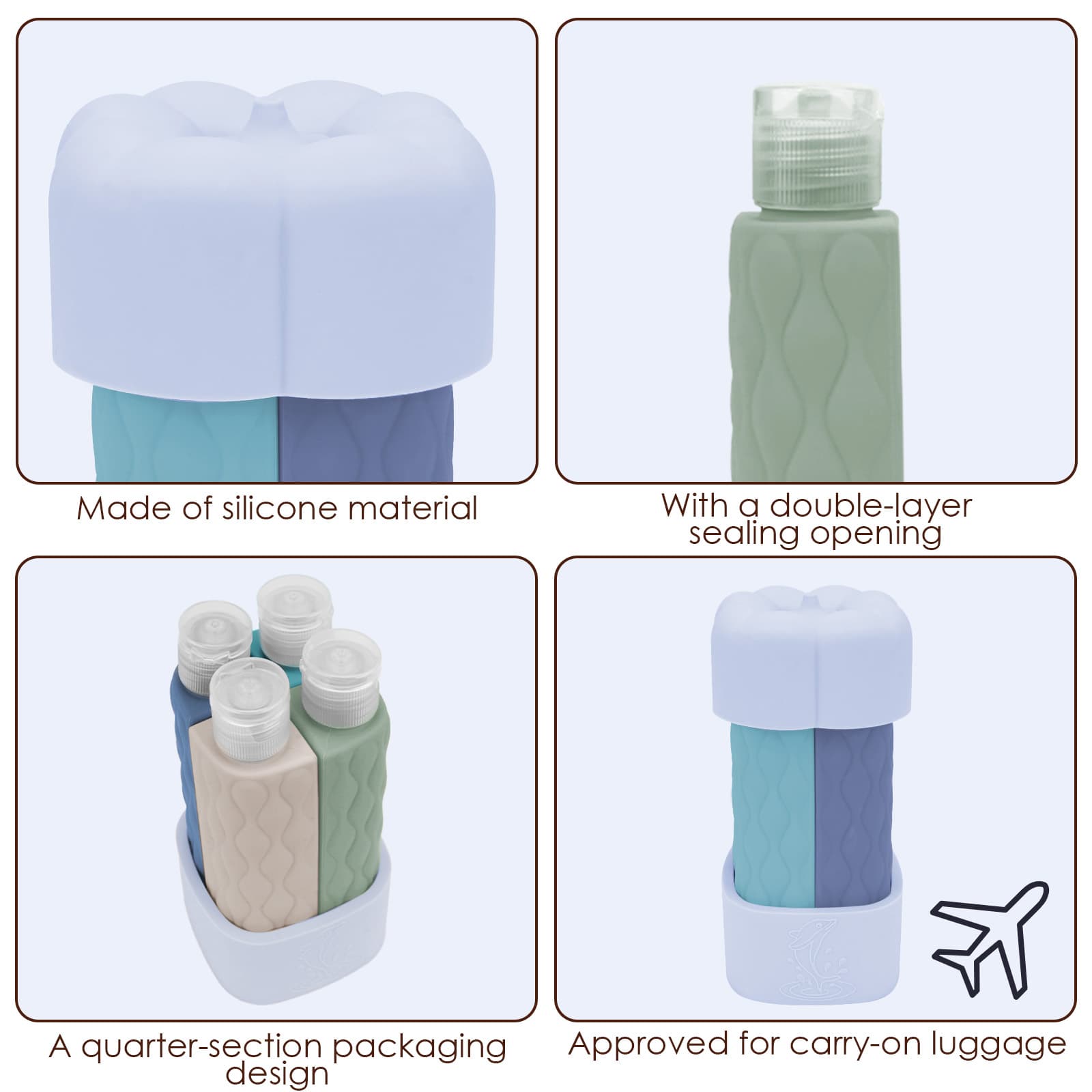 ReignSword 4 in 1 Travel Bottles for Toiletries, TSA Approved Silicone Travel Containers, Leak Proof Refillable Toiletry Containers for Shampoo Conditioner Lotion Body Wash (2oz, Blue) - 2