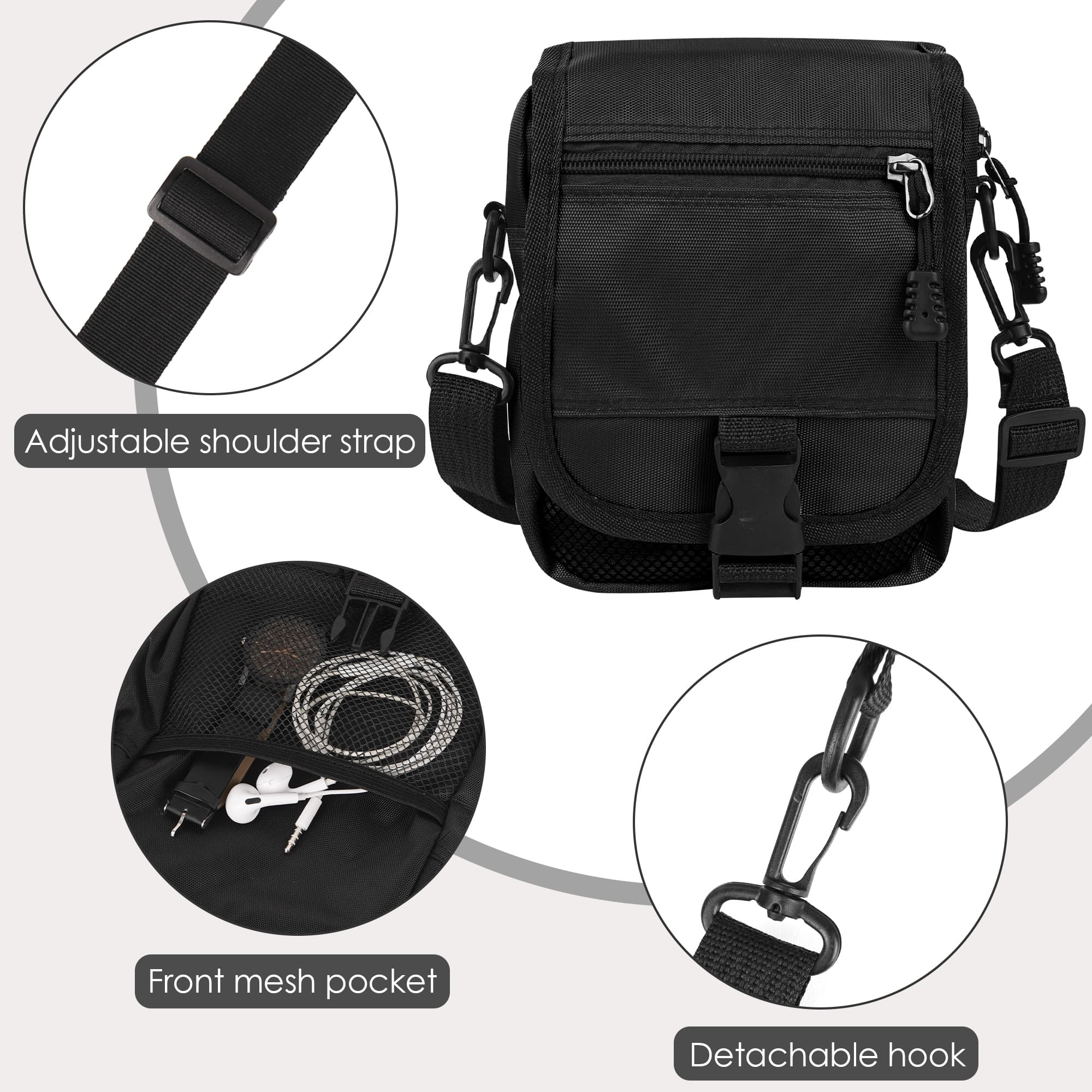 ReignSword Mini Crossbody Bags for Men Women, Small Messenger Bag Shoulder Pouch, Adjustable Crossbody Sling Bag Purse for Travel Sports (Black) - 4