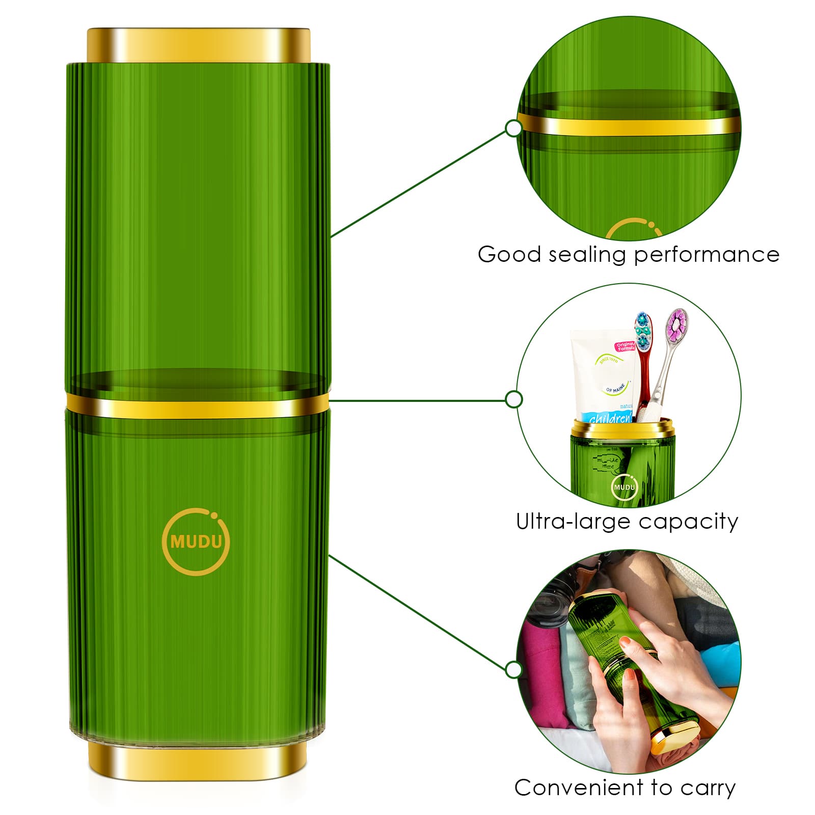 ReignSword Travel Toothbrush Cup Holder, 2 in 1 Portable Toothbrush Case with Cover, Toothbrush Cup Case for Bathroom, Camping, School, Home (Green) - 3
