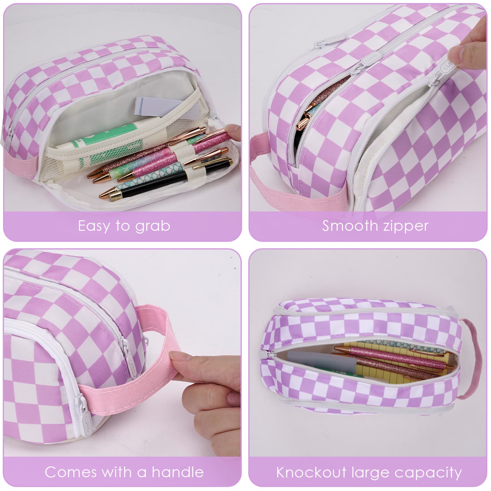 ReignSword Large Capacity Pen Case with Cute Broochs, Portable Pen Pouch with Handle, Pen Bag for Office Writing Stationery Supplies (Pink) - 3